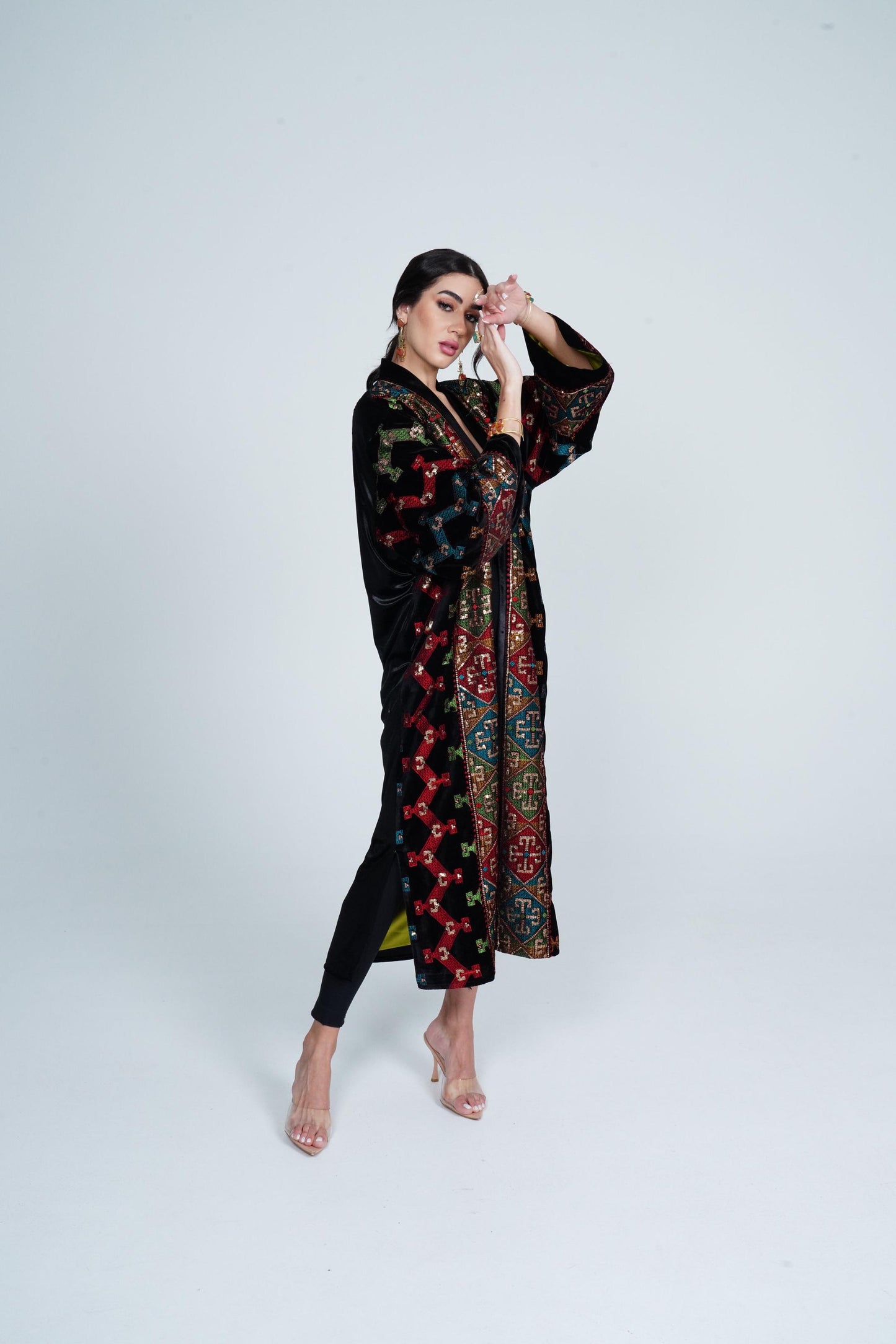 LAHAN - Long Embroidered Velvet Abaya