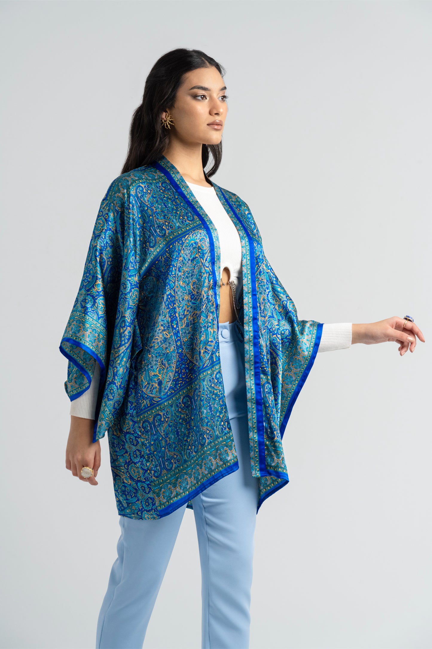 Samarkand - Short Silky Blue Kimono