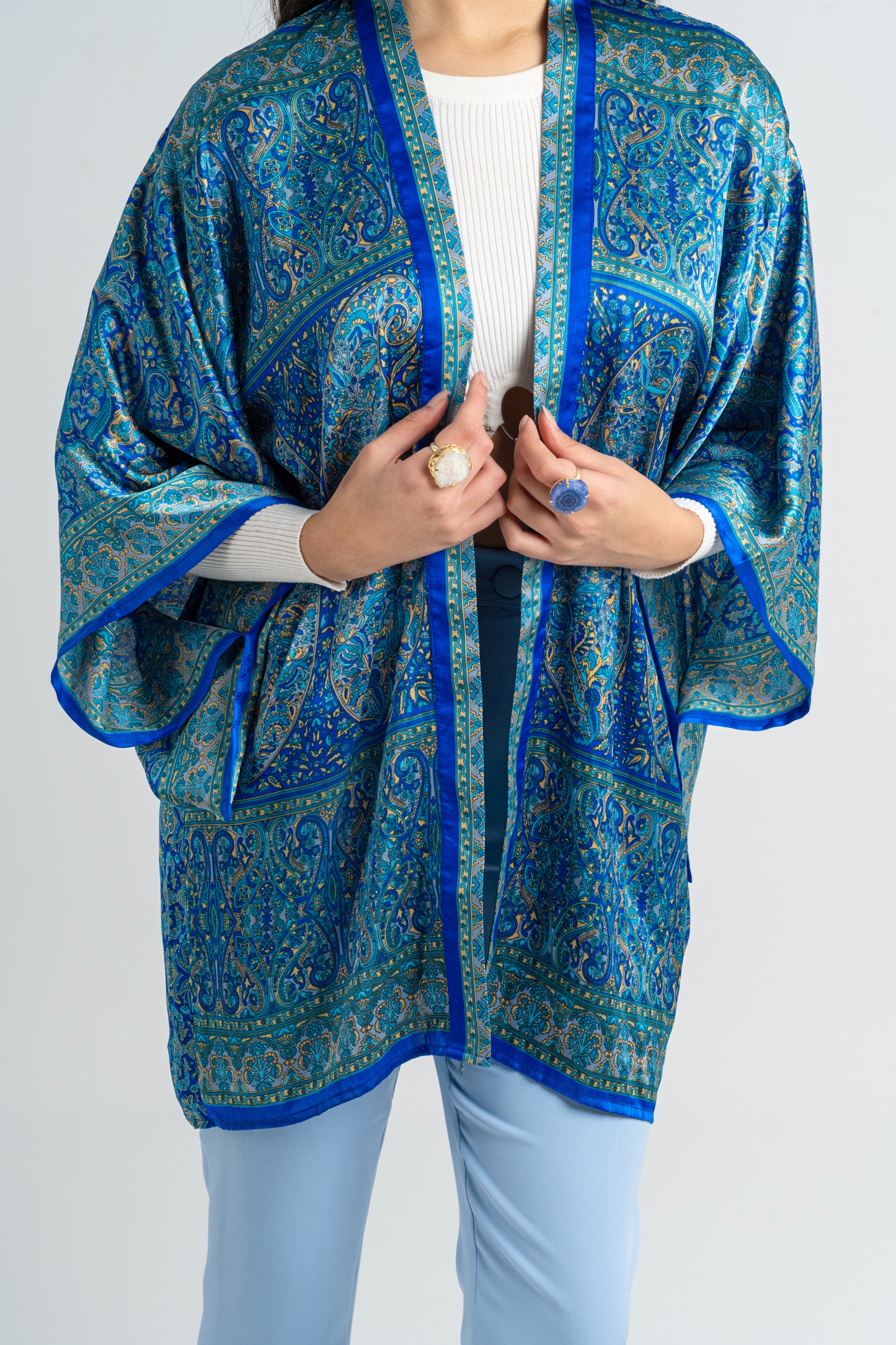 Samarkand - Short Silky Blue Kimono