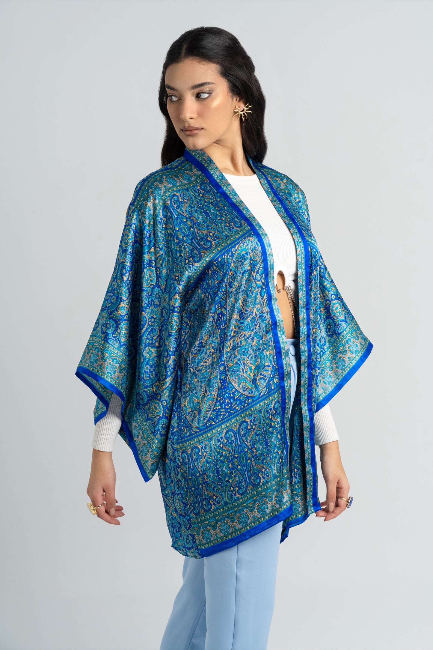 Samarkand - Short Silky Blue Kimono