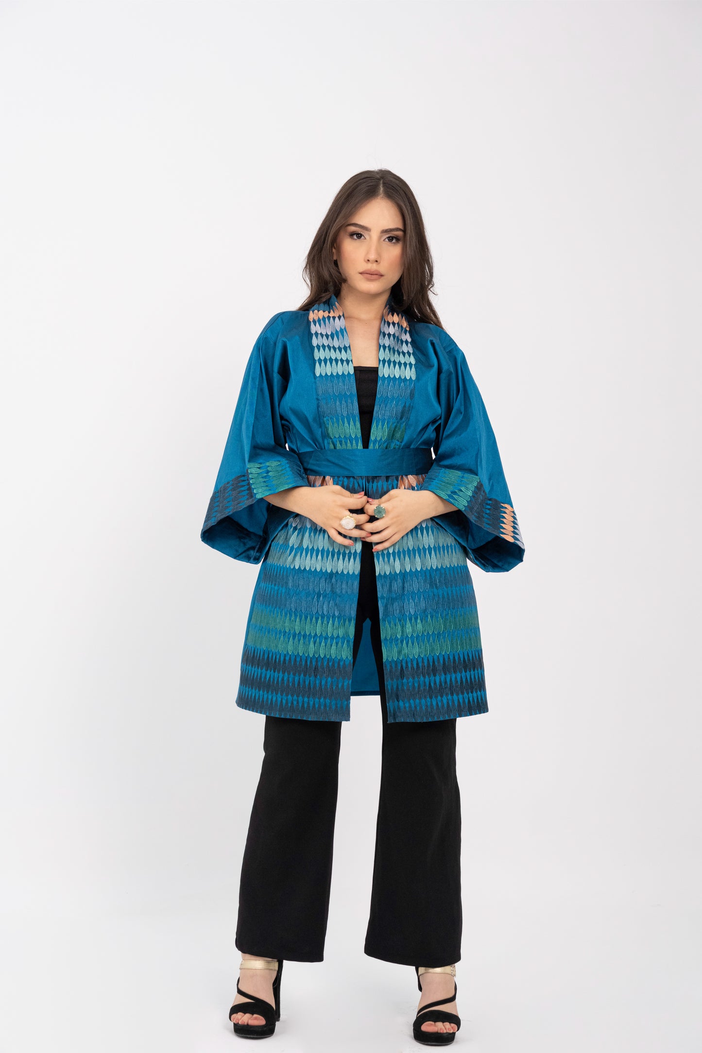 MIRAGE - Blue Short Embroidered Cardigan