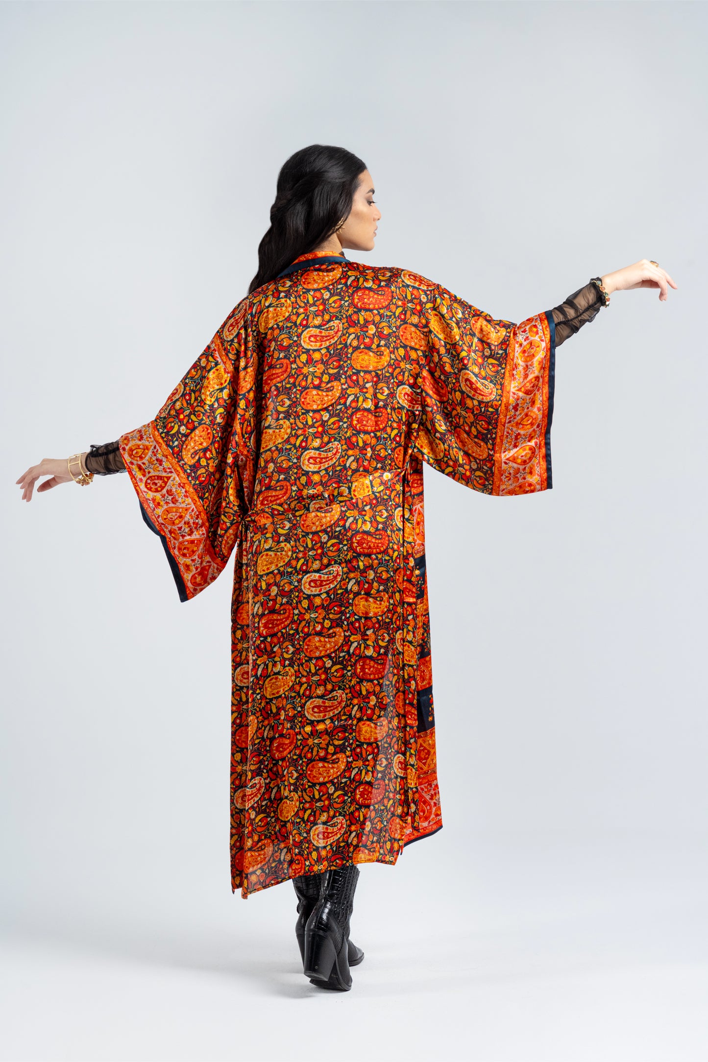 Kashmir - Long Silky Red Kimono
