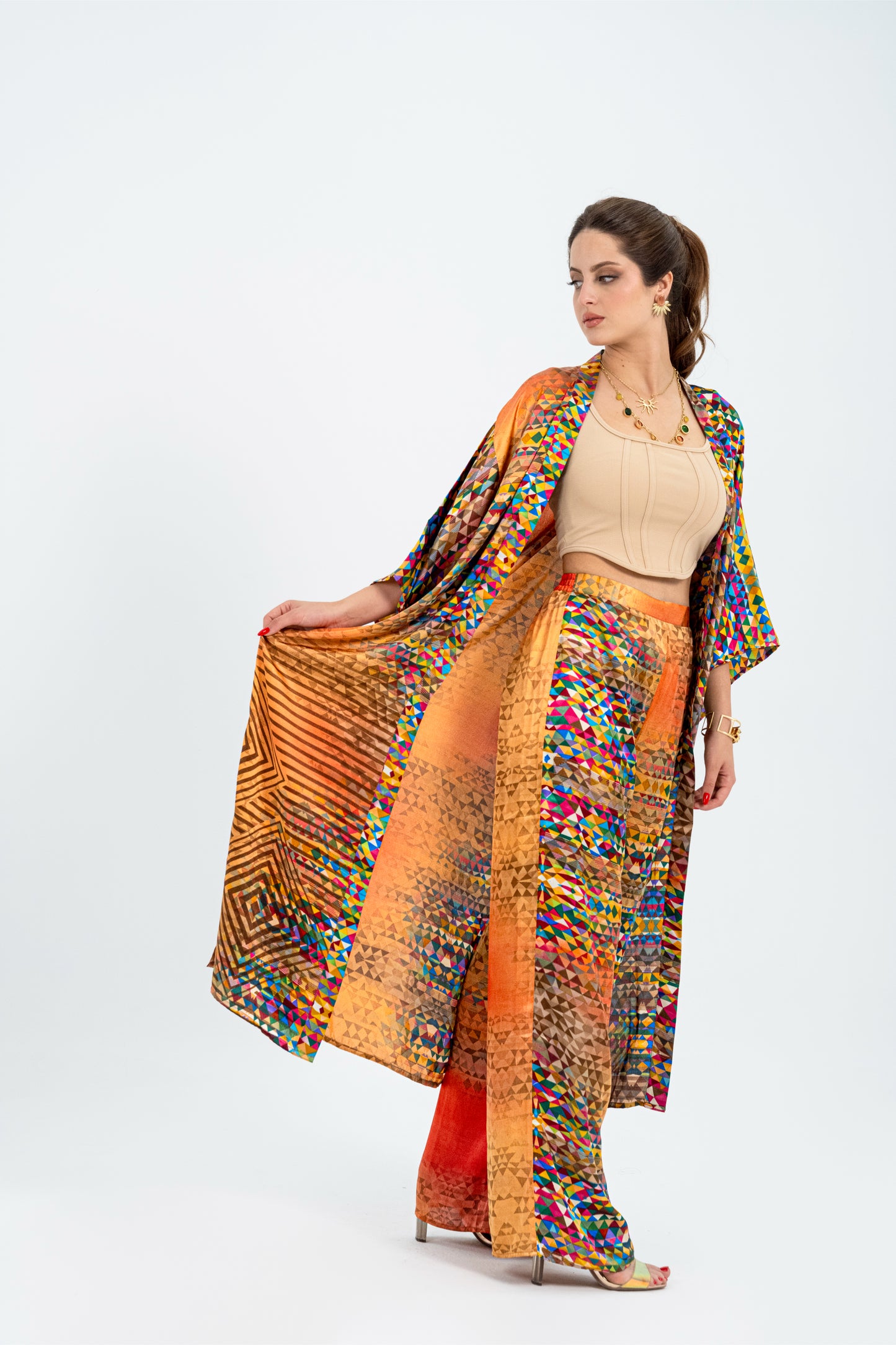Barcelona - Long Silky Orange Kimono