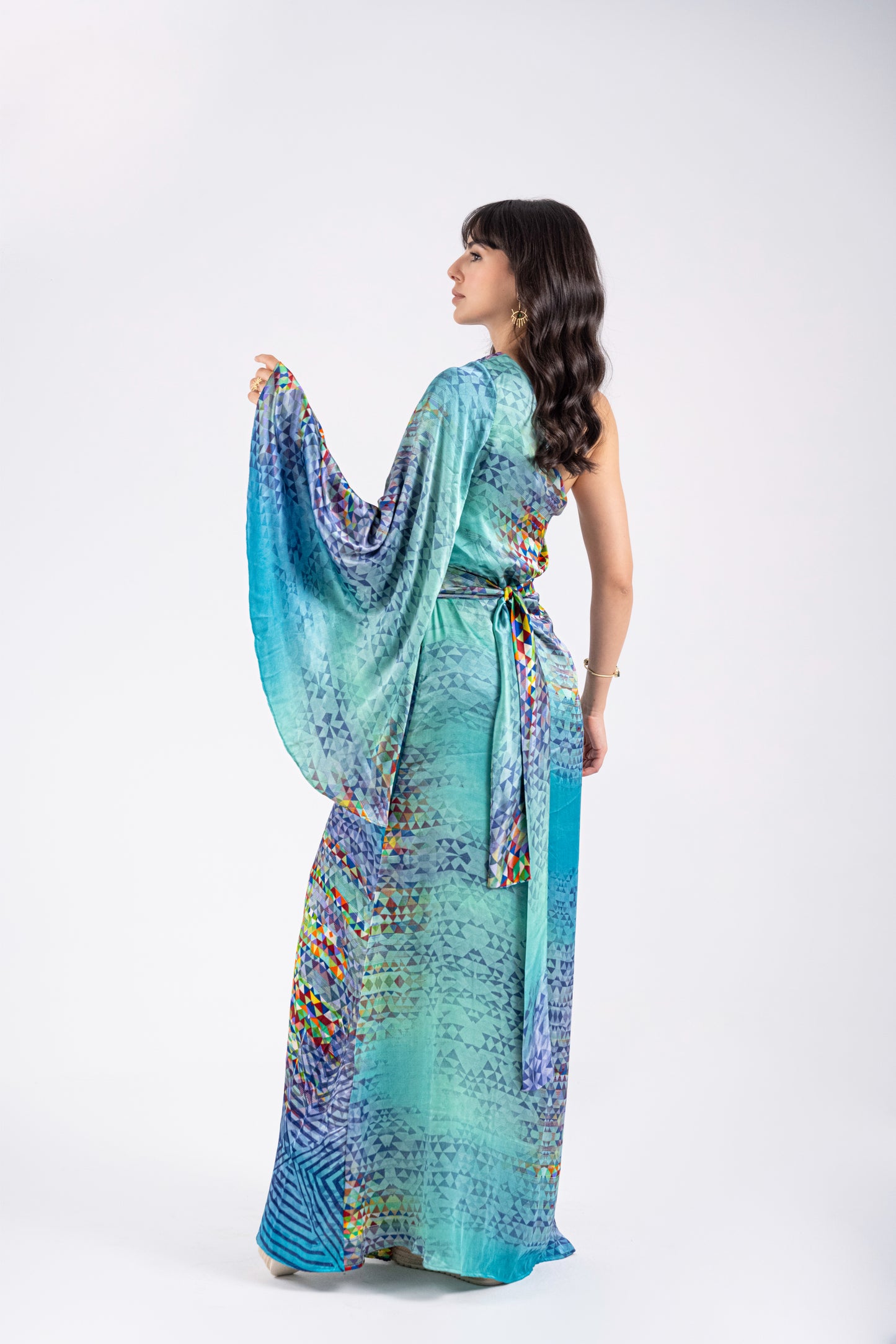 Barcelona - Silky Blue Half Shoulder Dress