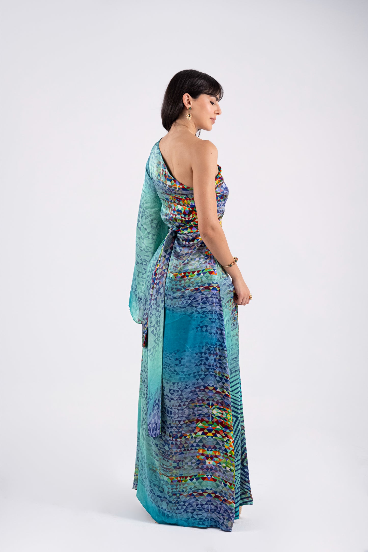 Barcelona - Silky Blue Half Shoulder Dress