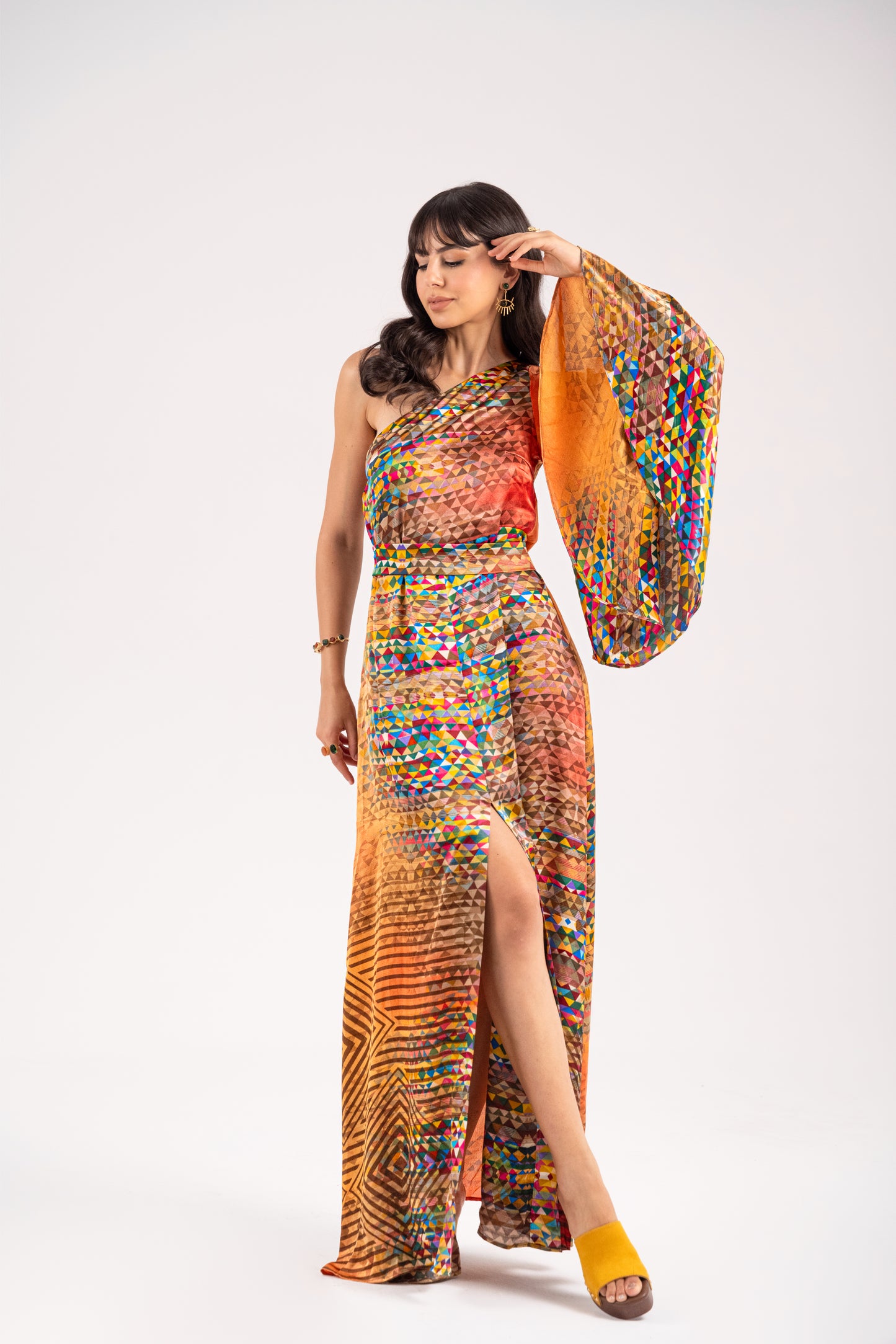 Barcelona - Silky Orange Half Shoulder Dress