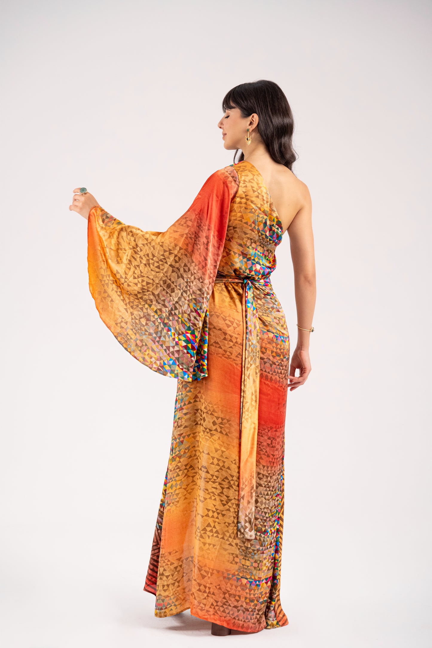 Barcelona - Silky Orange Half Shoulder Dress