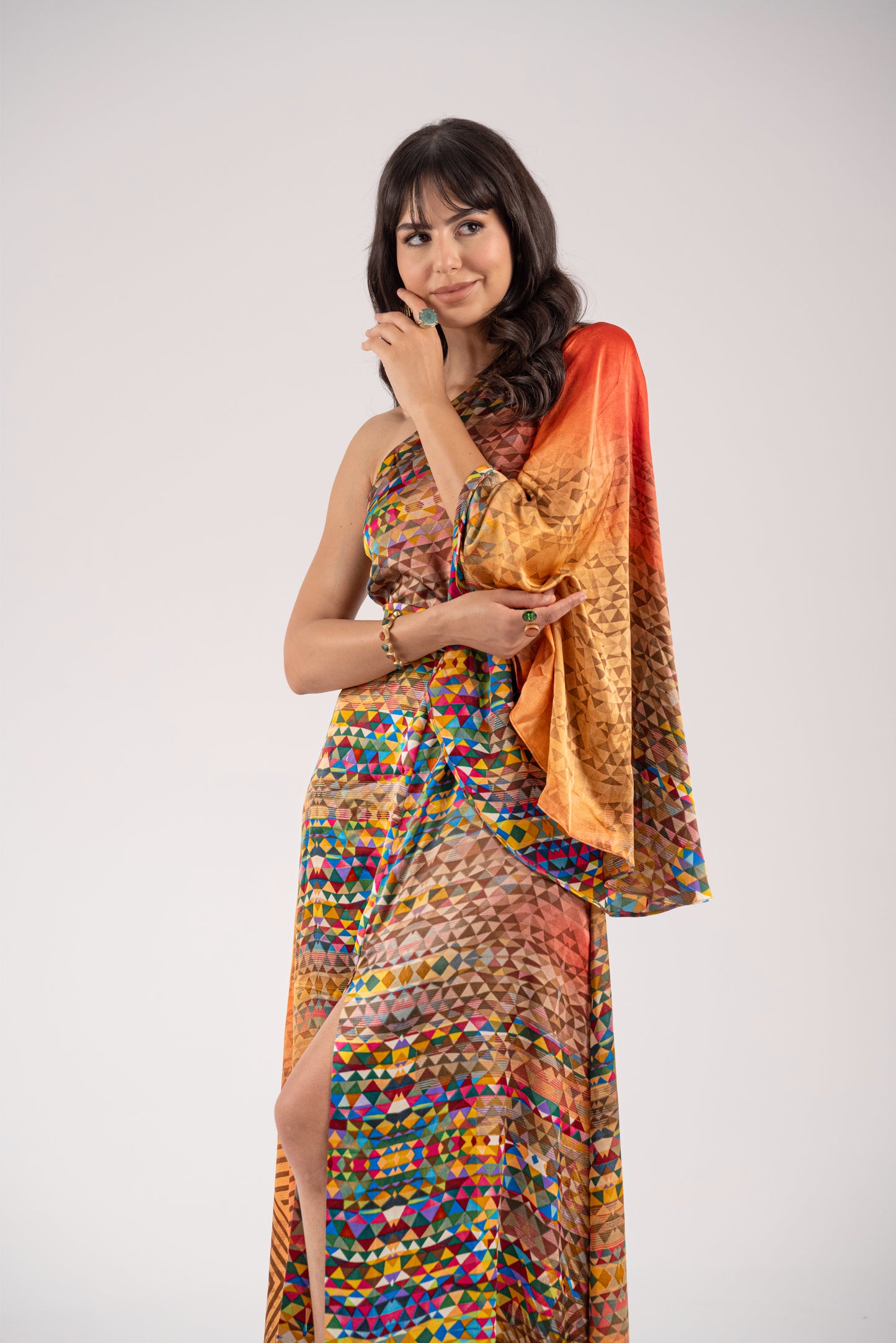 Barcelona - Silky Orange Half Shoulder Dress