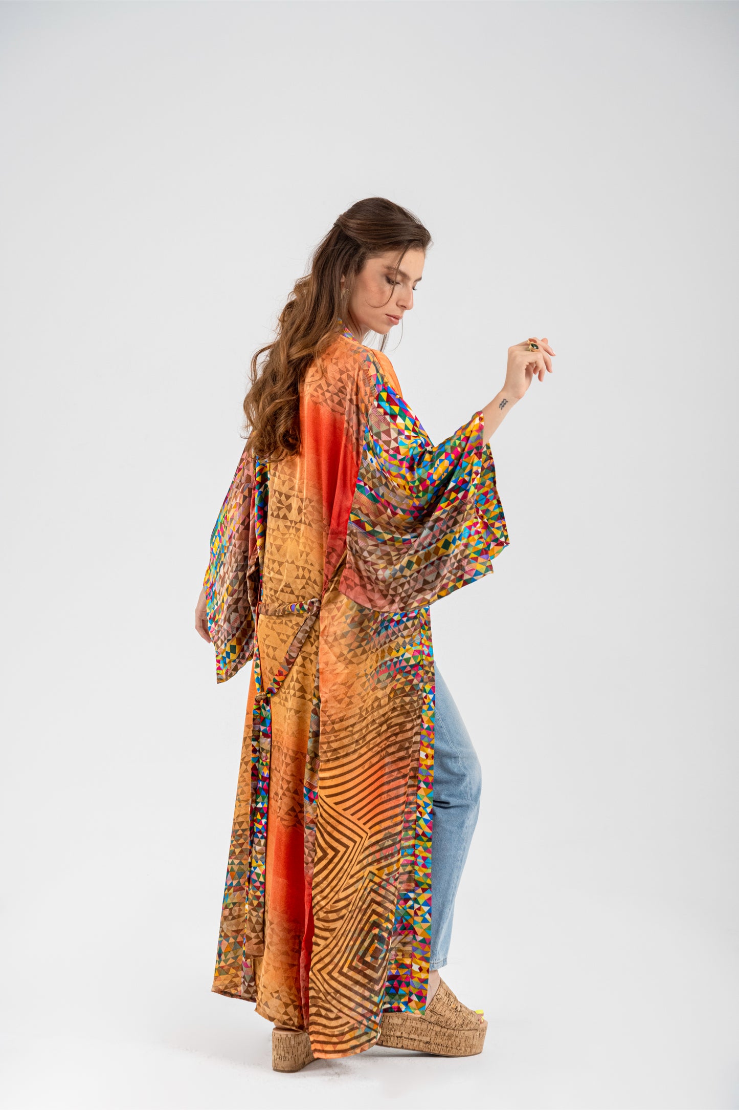Barcelona - Long Silky Orange Kimono
