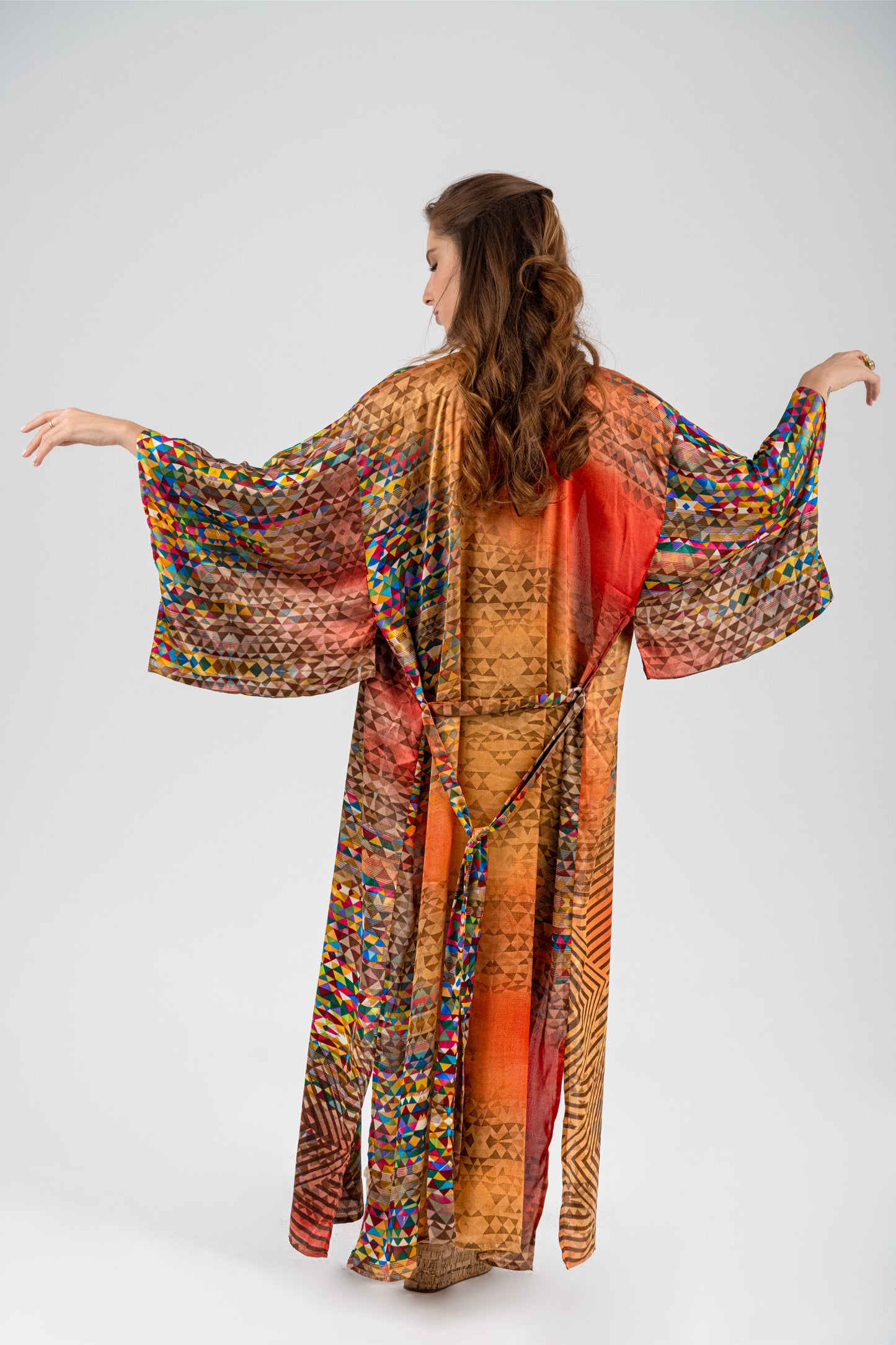 Barcelona - Long Silky Orange Kimono