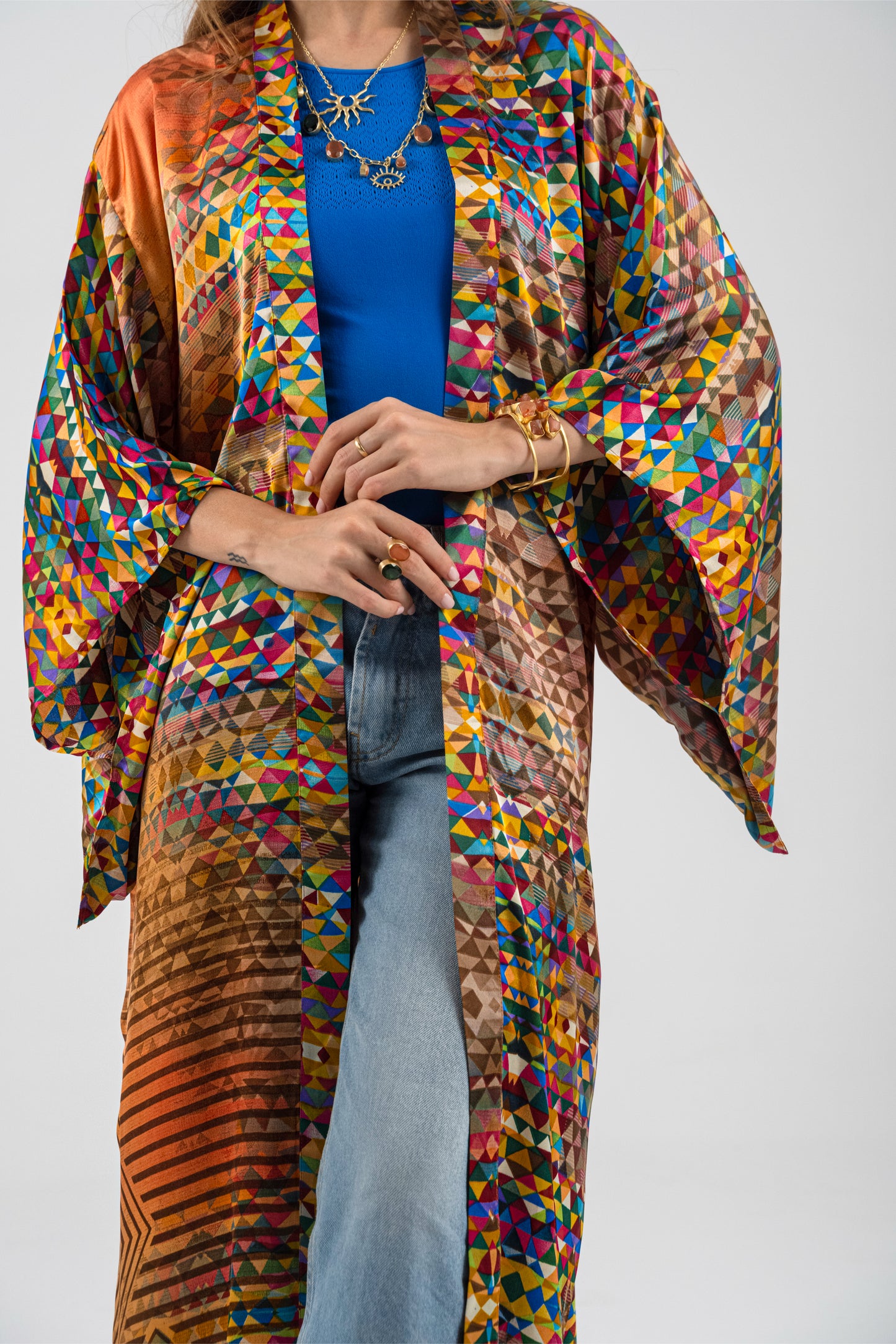 Barcelona - Long Silky Orange Kimono