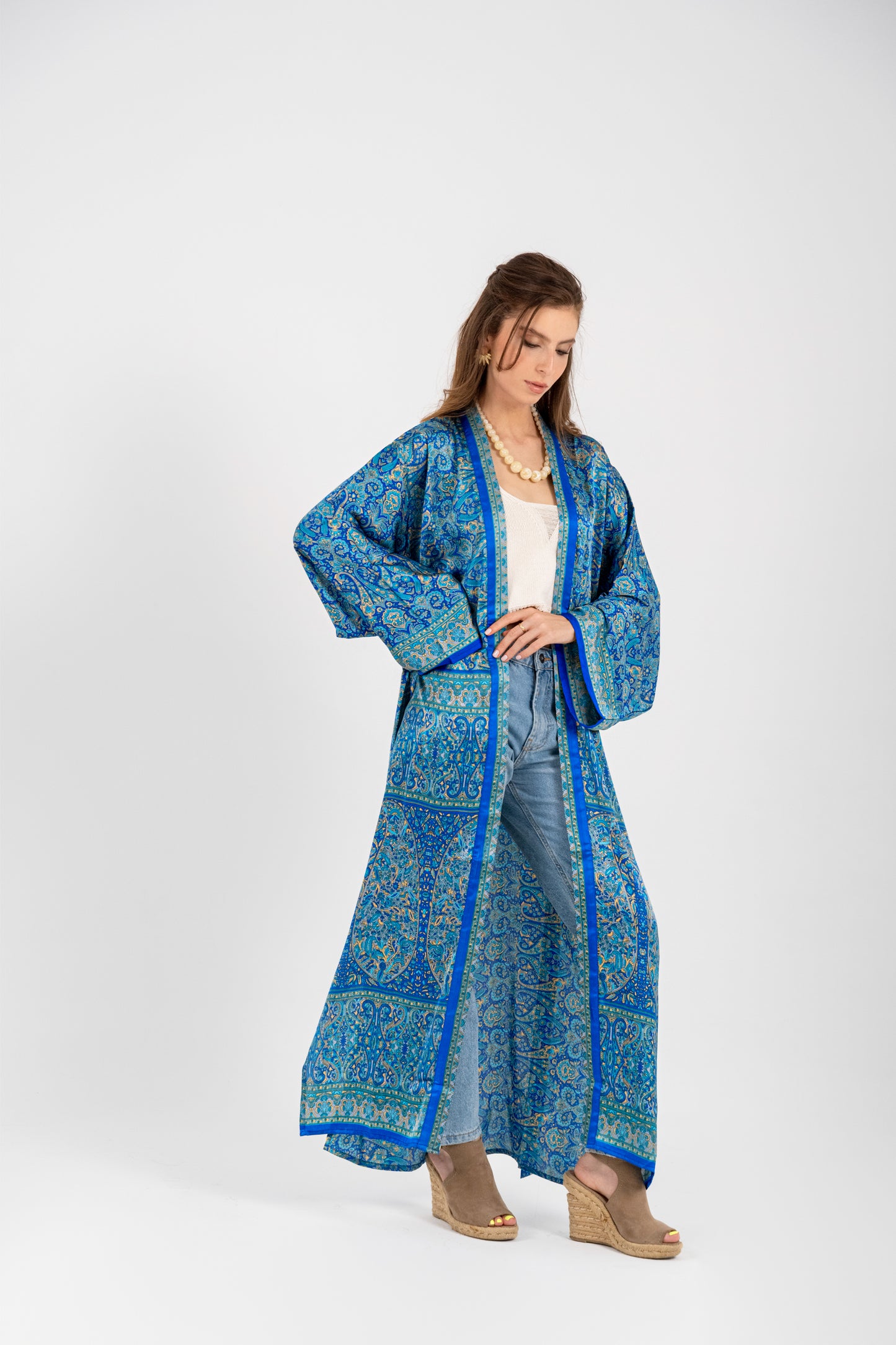 Samarkand - Long Silky Blue Kimono