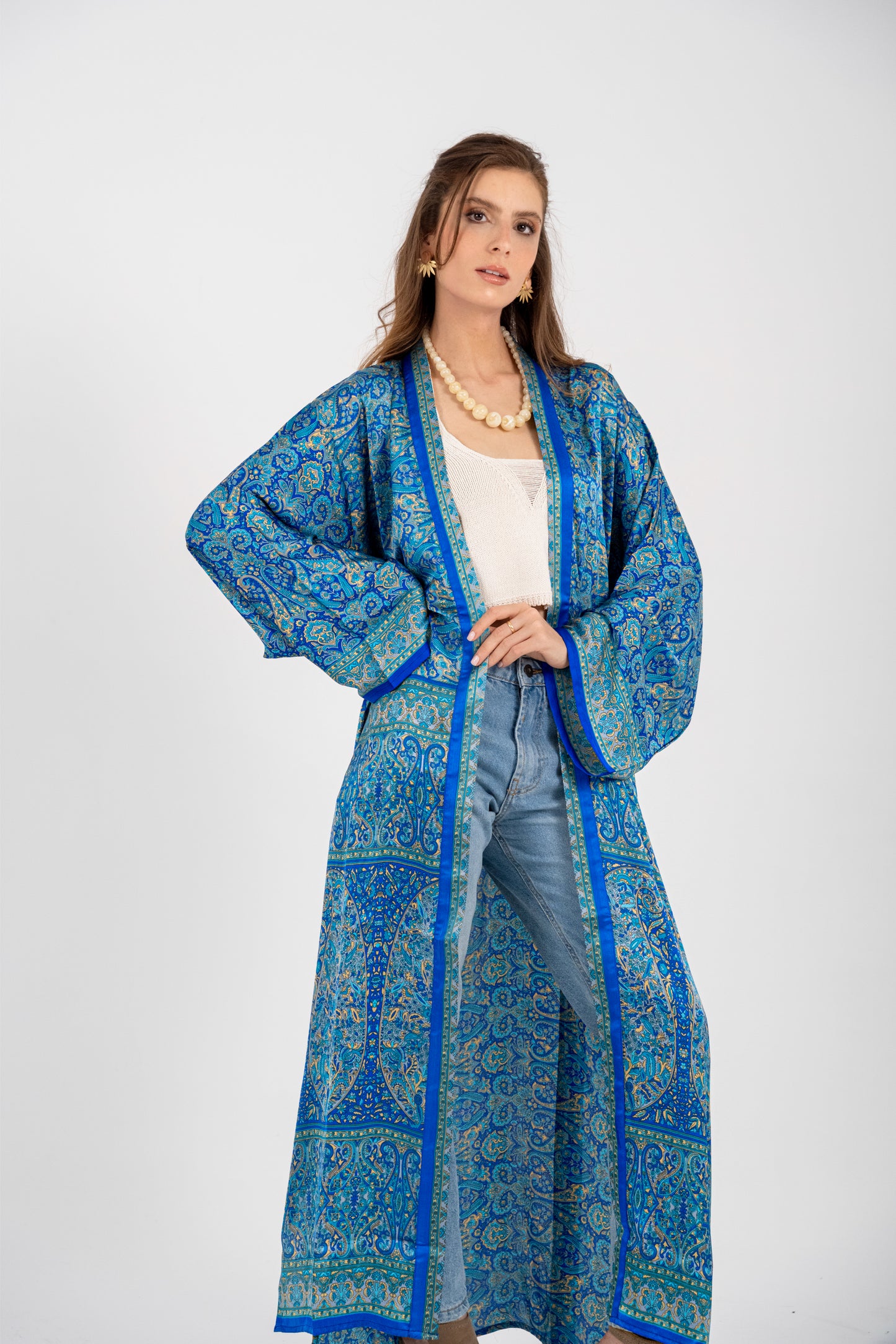 Samarkand - Long Silky Blue Kimono