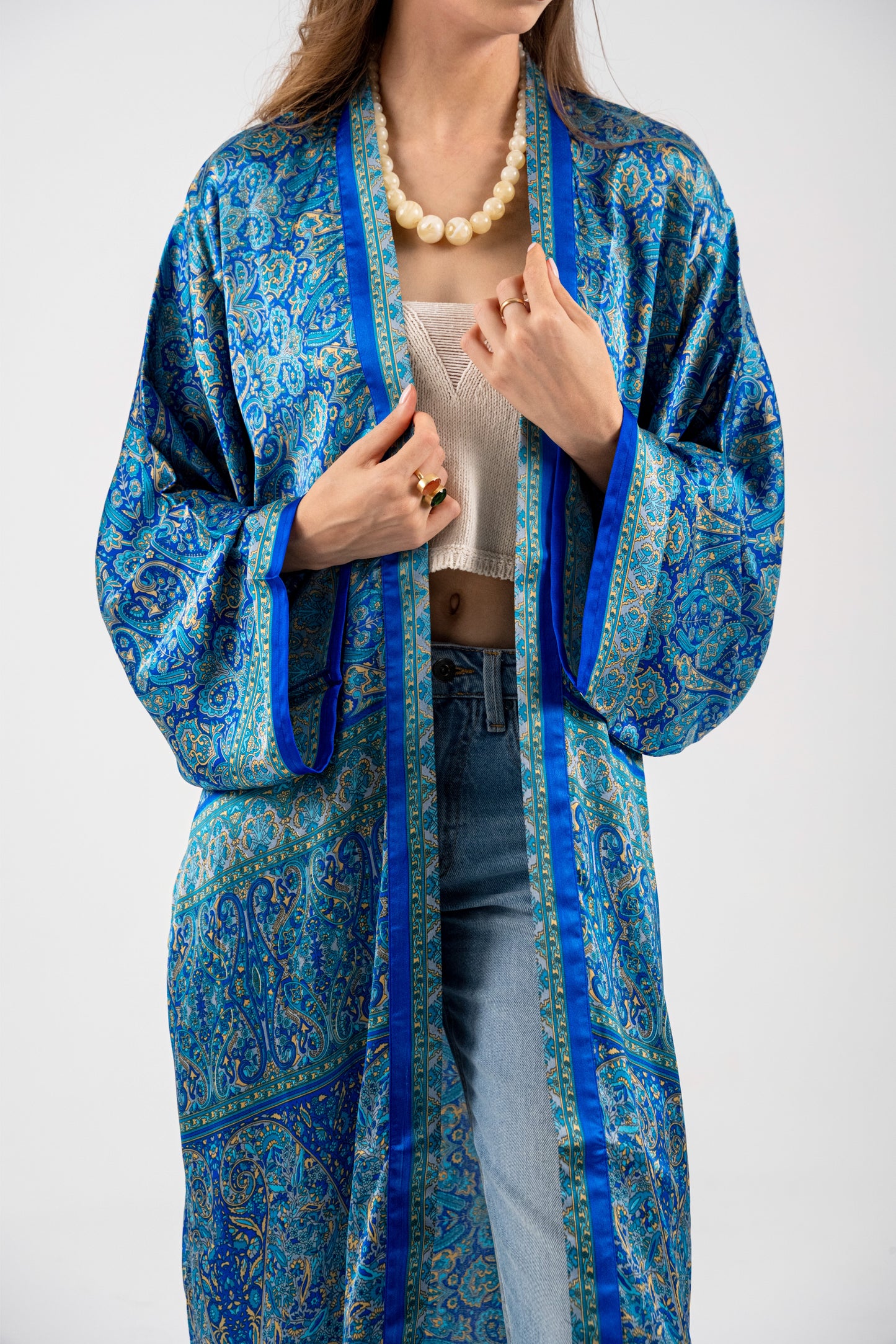 Samarkand - Long Silky Blue Kimono