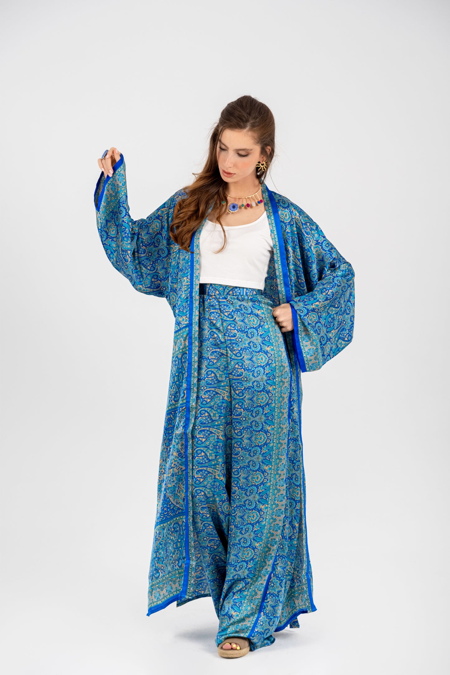 Samarkand - Long Silky Blue Kimono