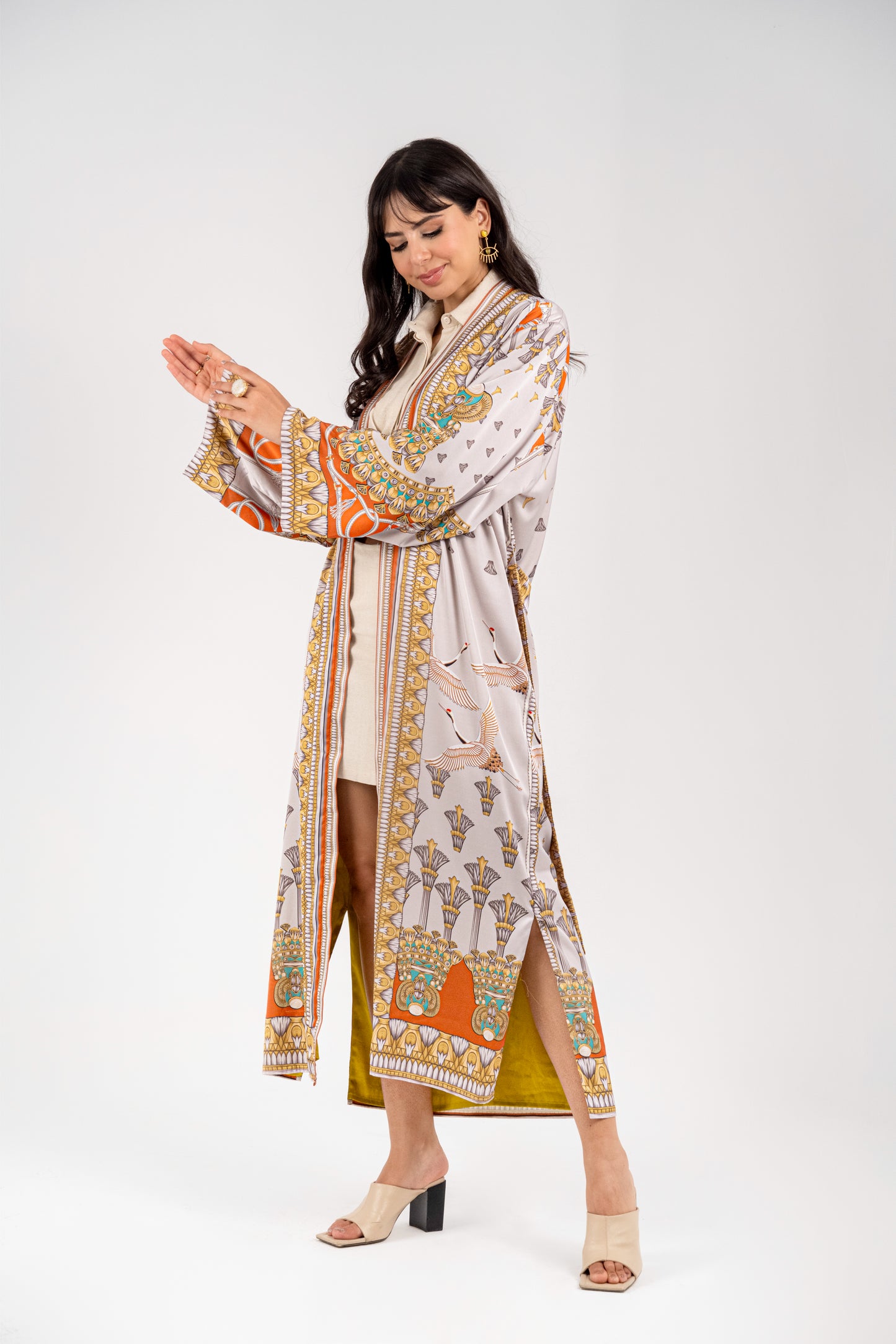 Philae - Long Silky Orange Kimono