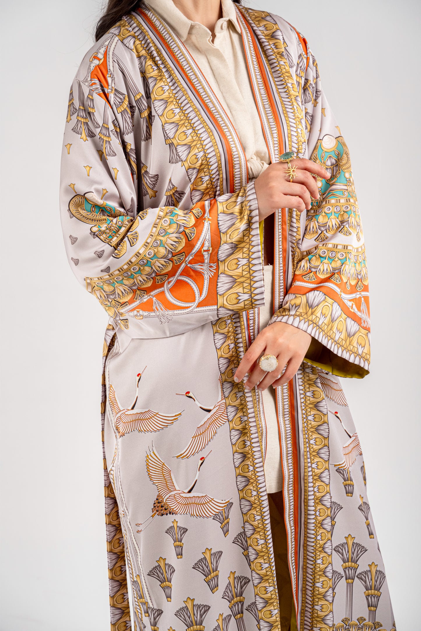 Philae - Long Silky Orange Kimono