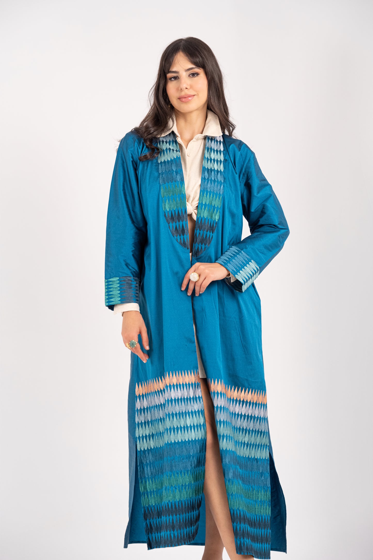 MIRAGE - Blue Long Embroidered Cardigan