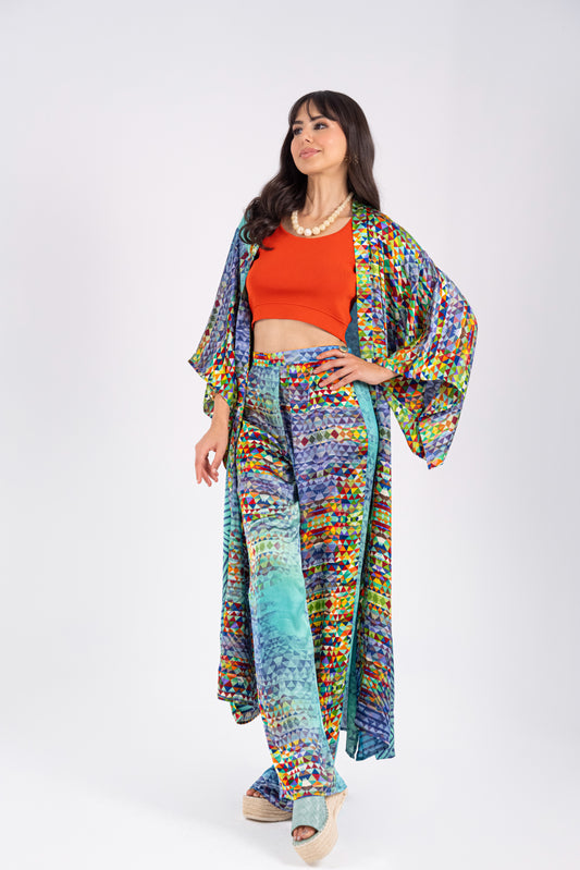 Barcelona - Long Silky Blue Kimono