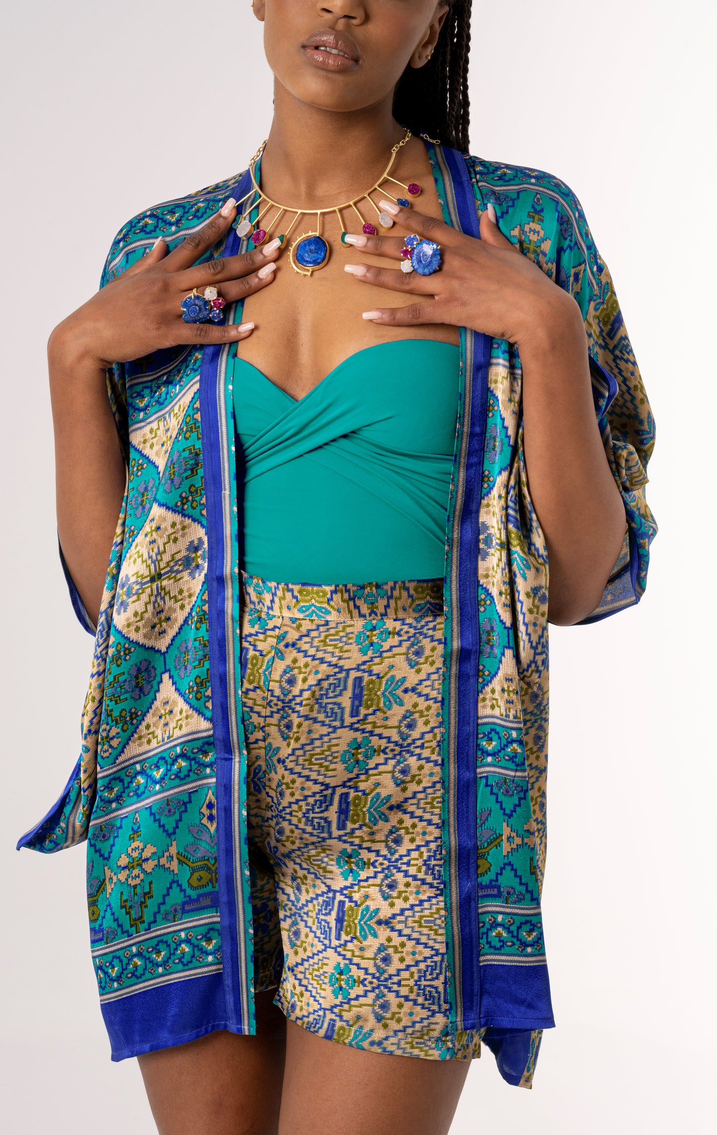 Taraz - Short Silky Blue Kimono