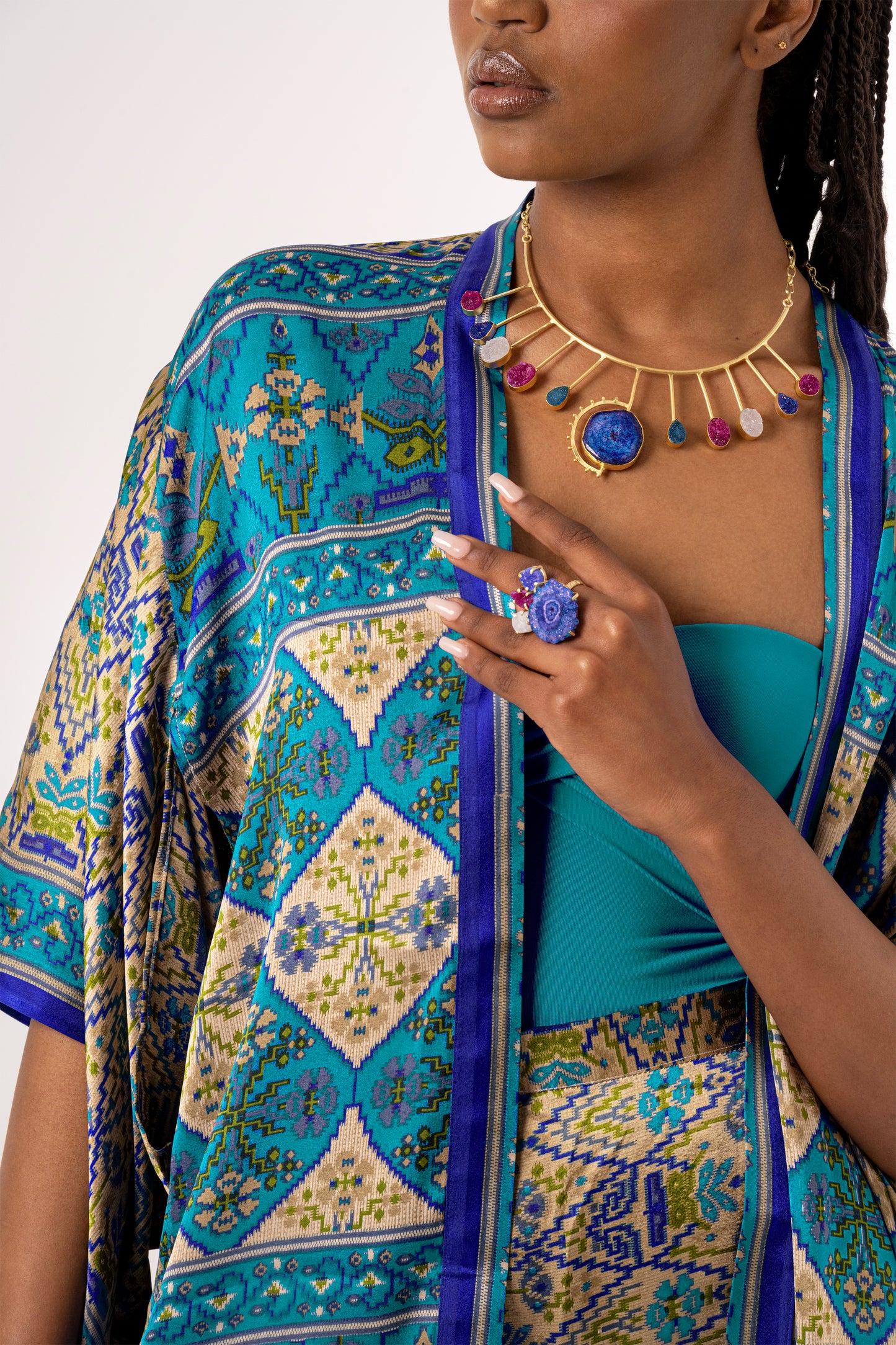 Taraz - Short Silky Blue Kimono