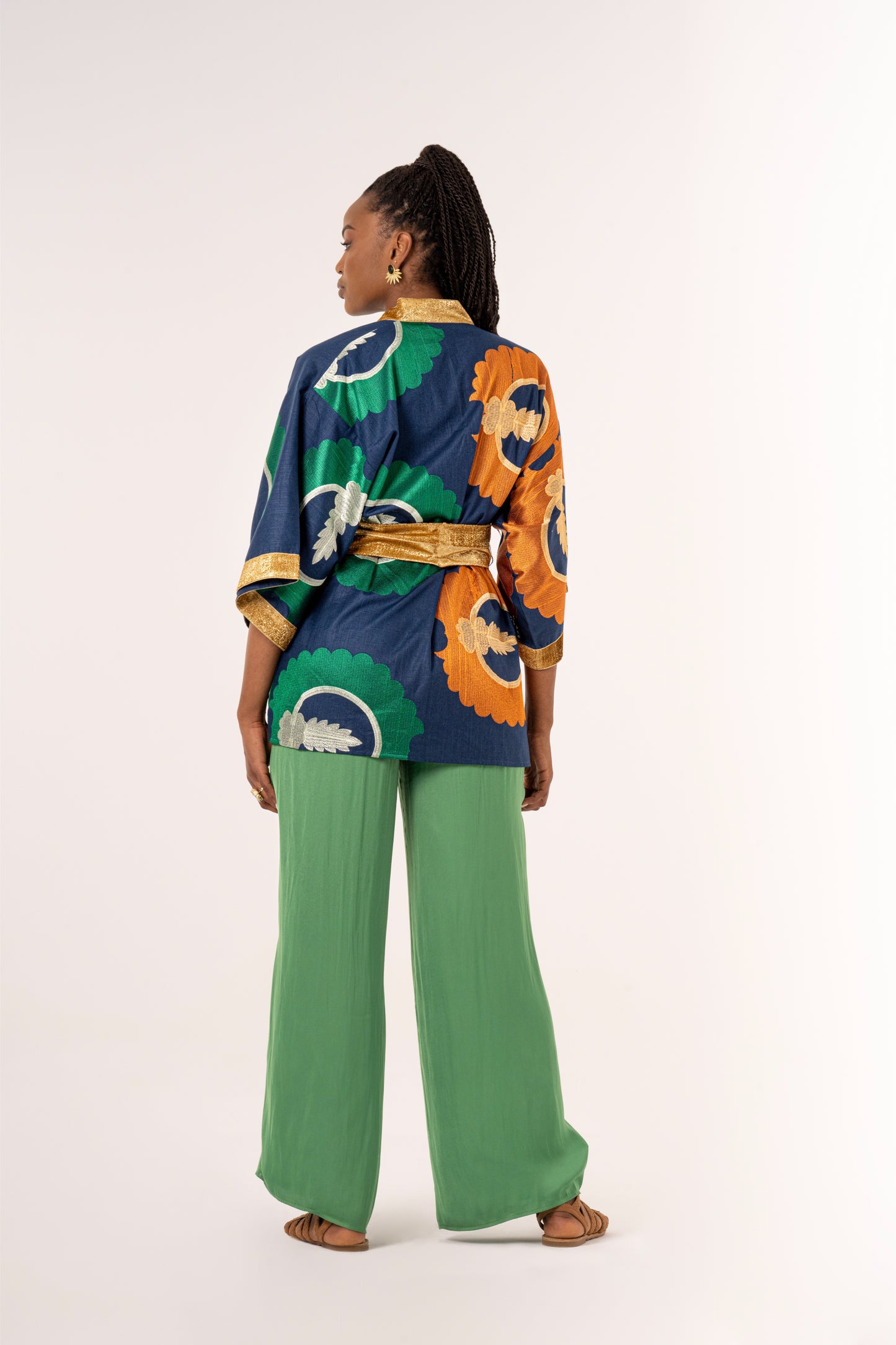 Kokand - Green/Orange Embroidered Linen Cardigan