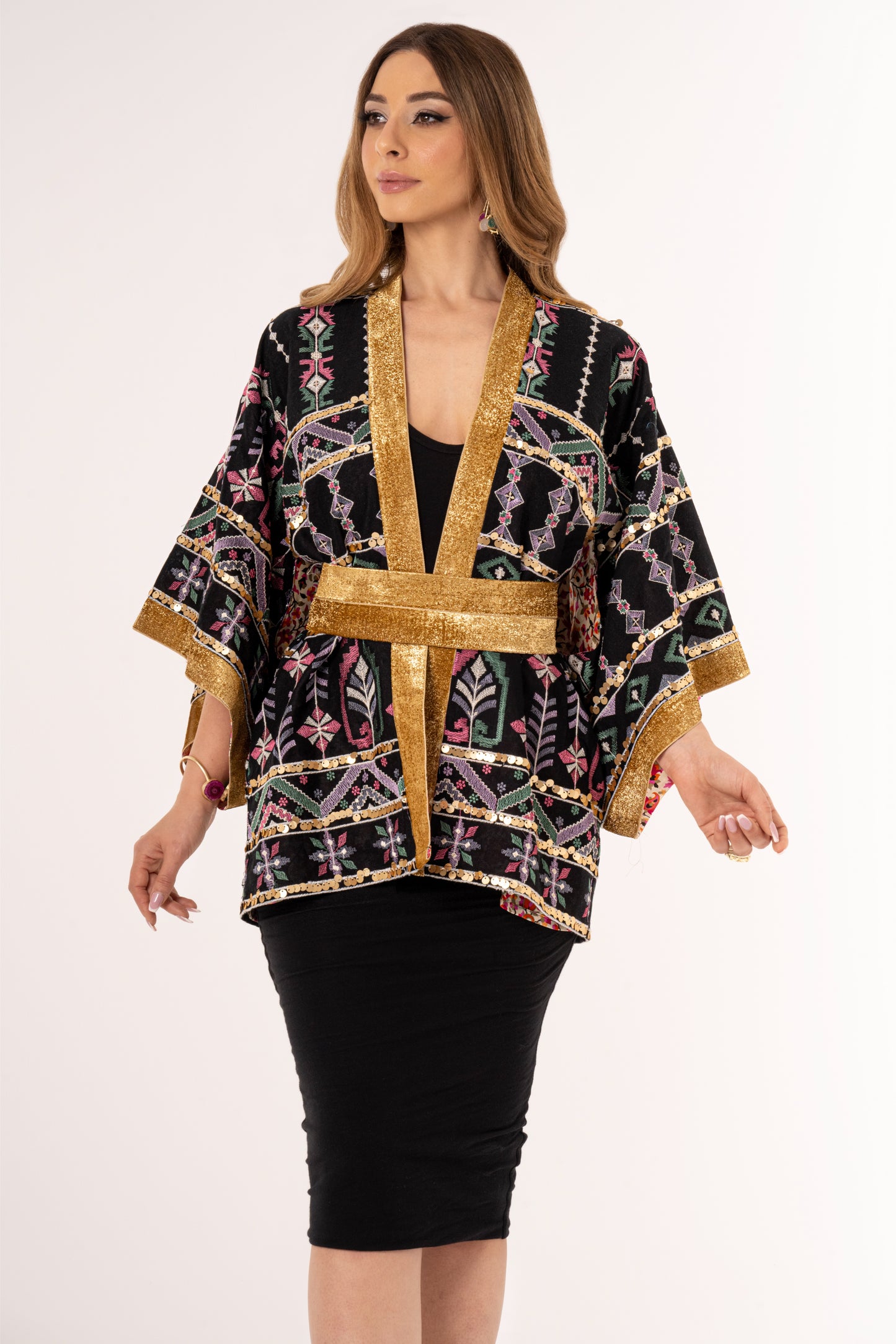 Dusti - Black Short Embroidered Linen Cardigan