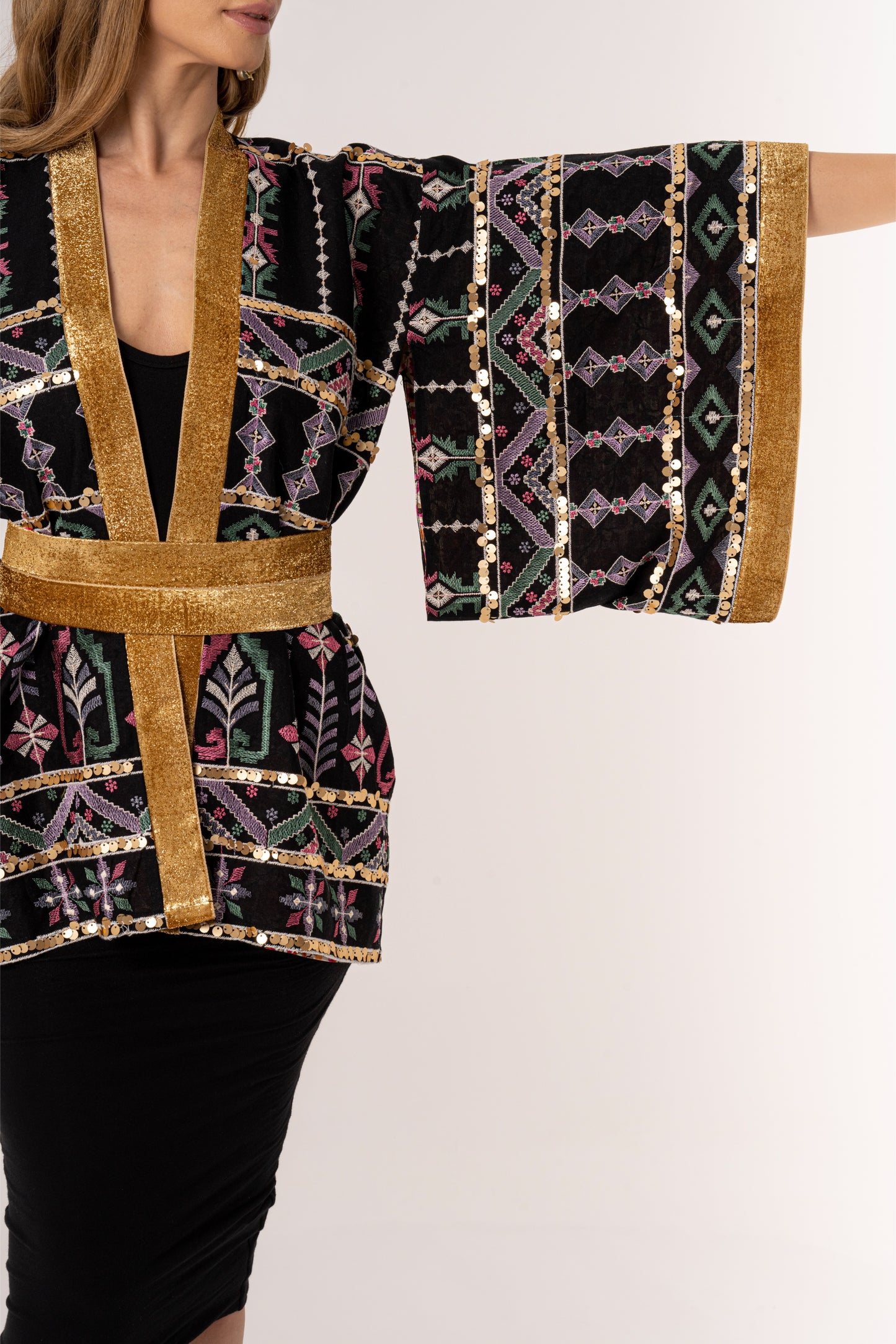 Dusti - Black Short Embroidered Linen Cardigan