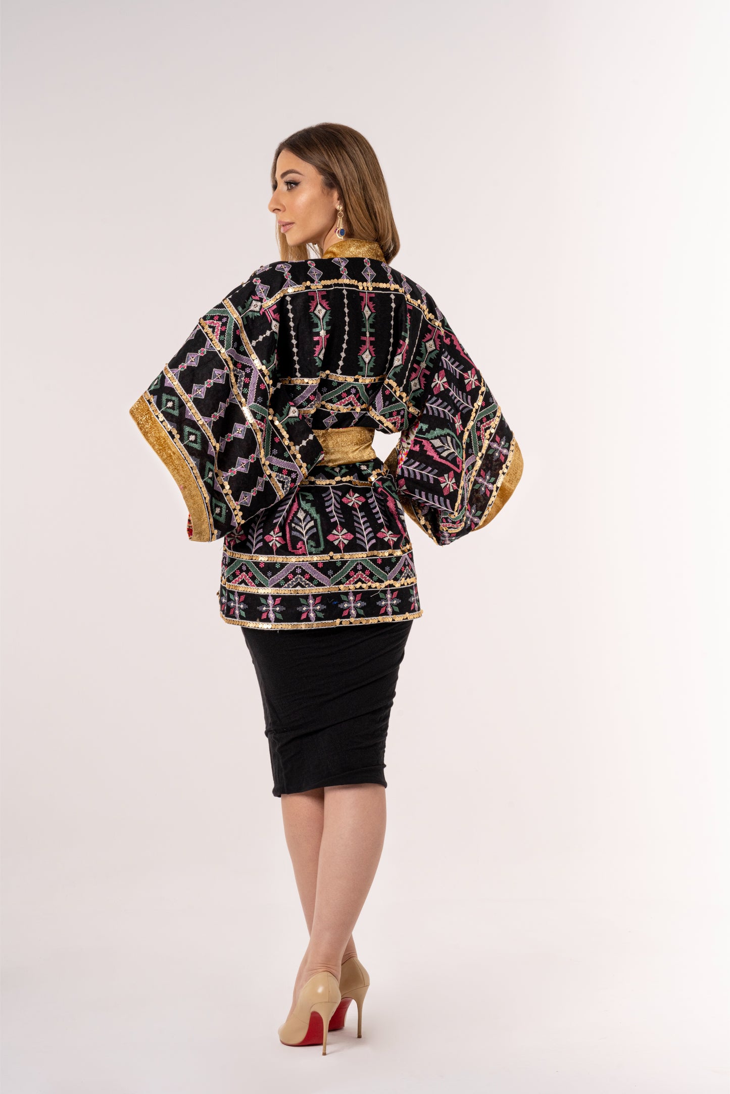 Dusti - Black Short Embroidered Linen Cardigan