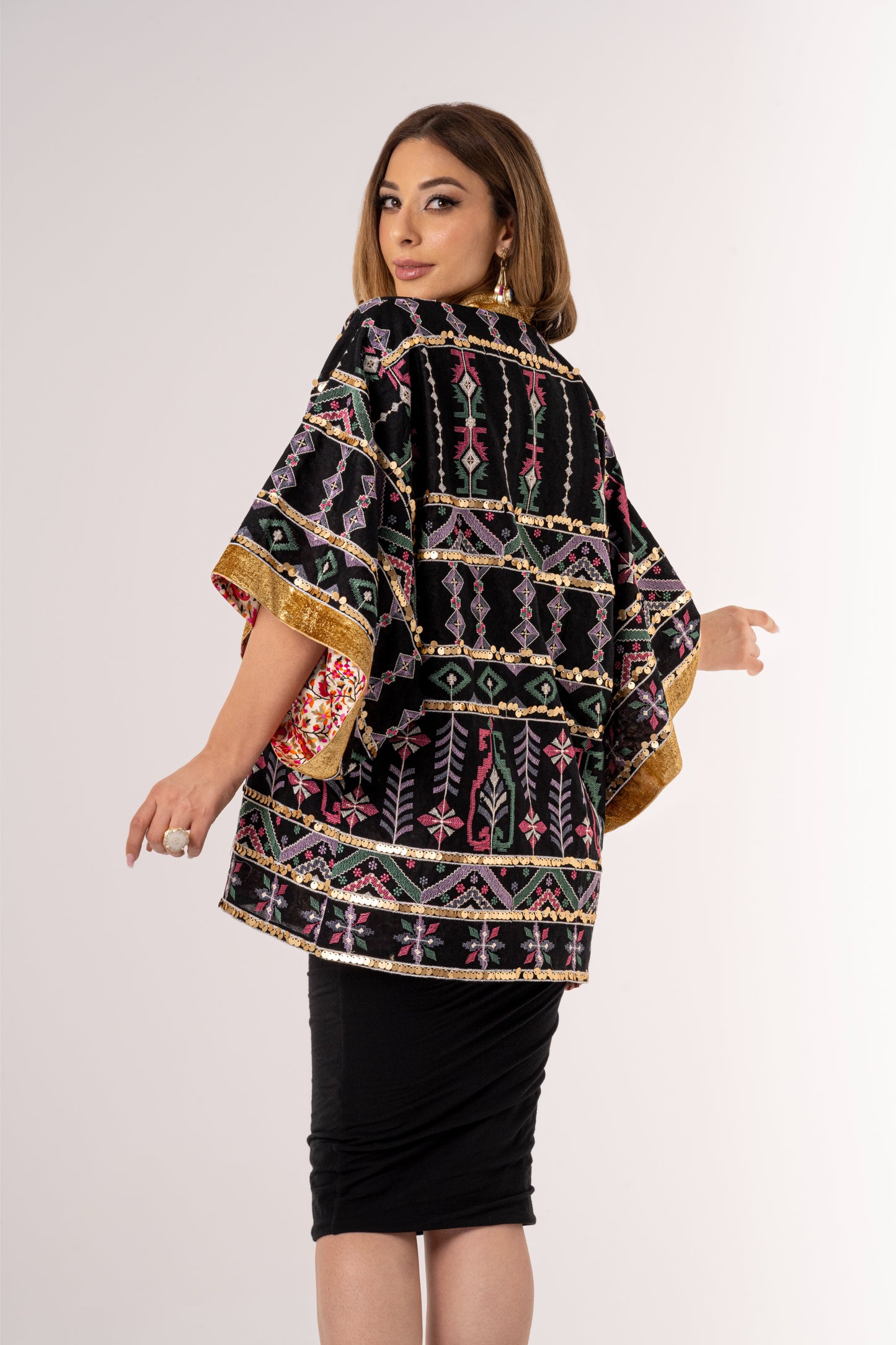 Dusti - Black Short Embroidered Linen Cardigan