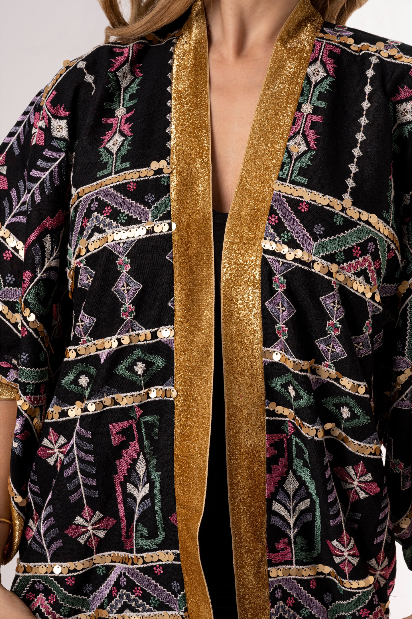 Dusti - Black Short Embroidered Linen Cardigan