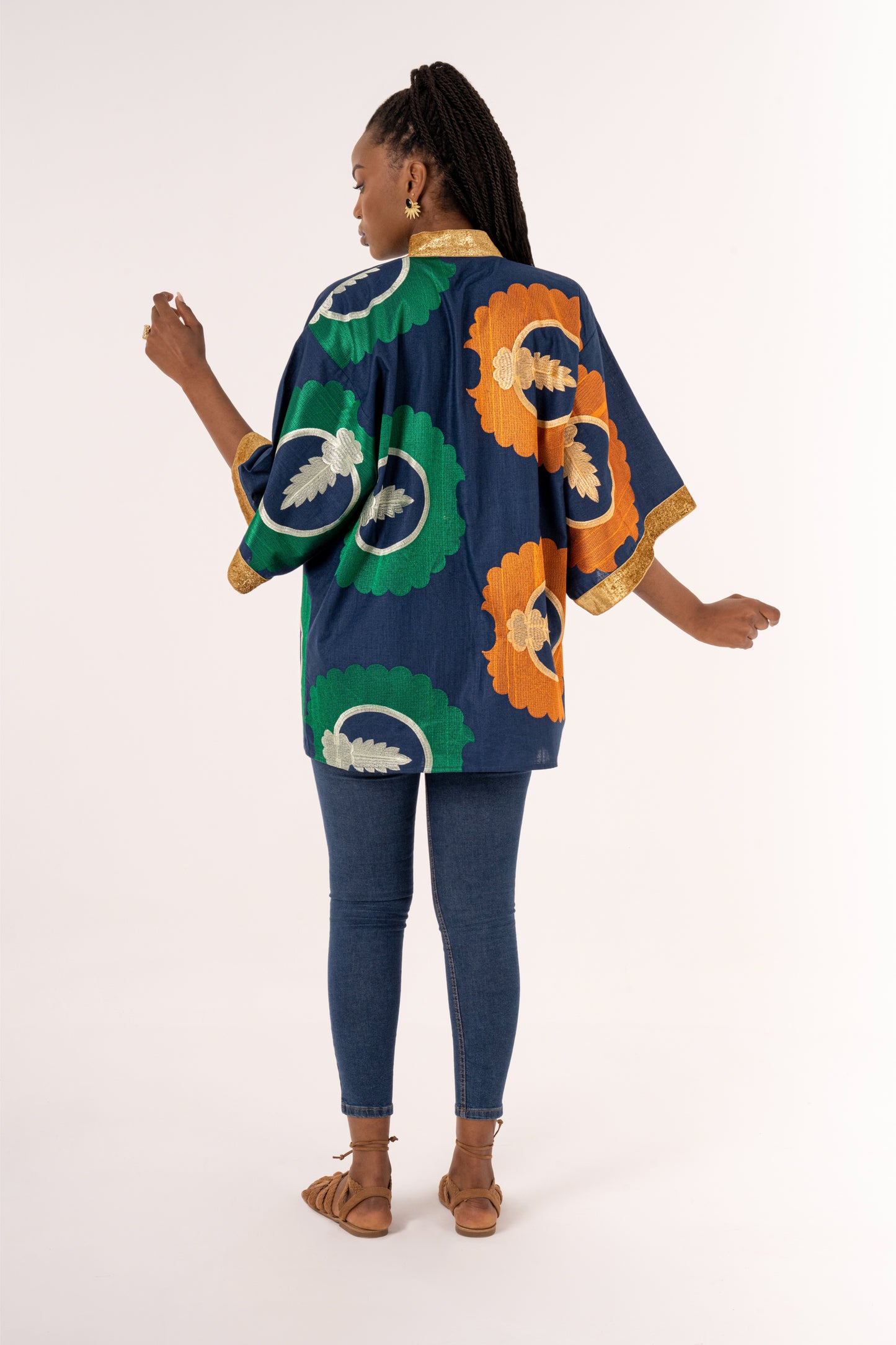 Kokand - Green/Orange Embroidered Linen Cardigan