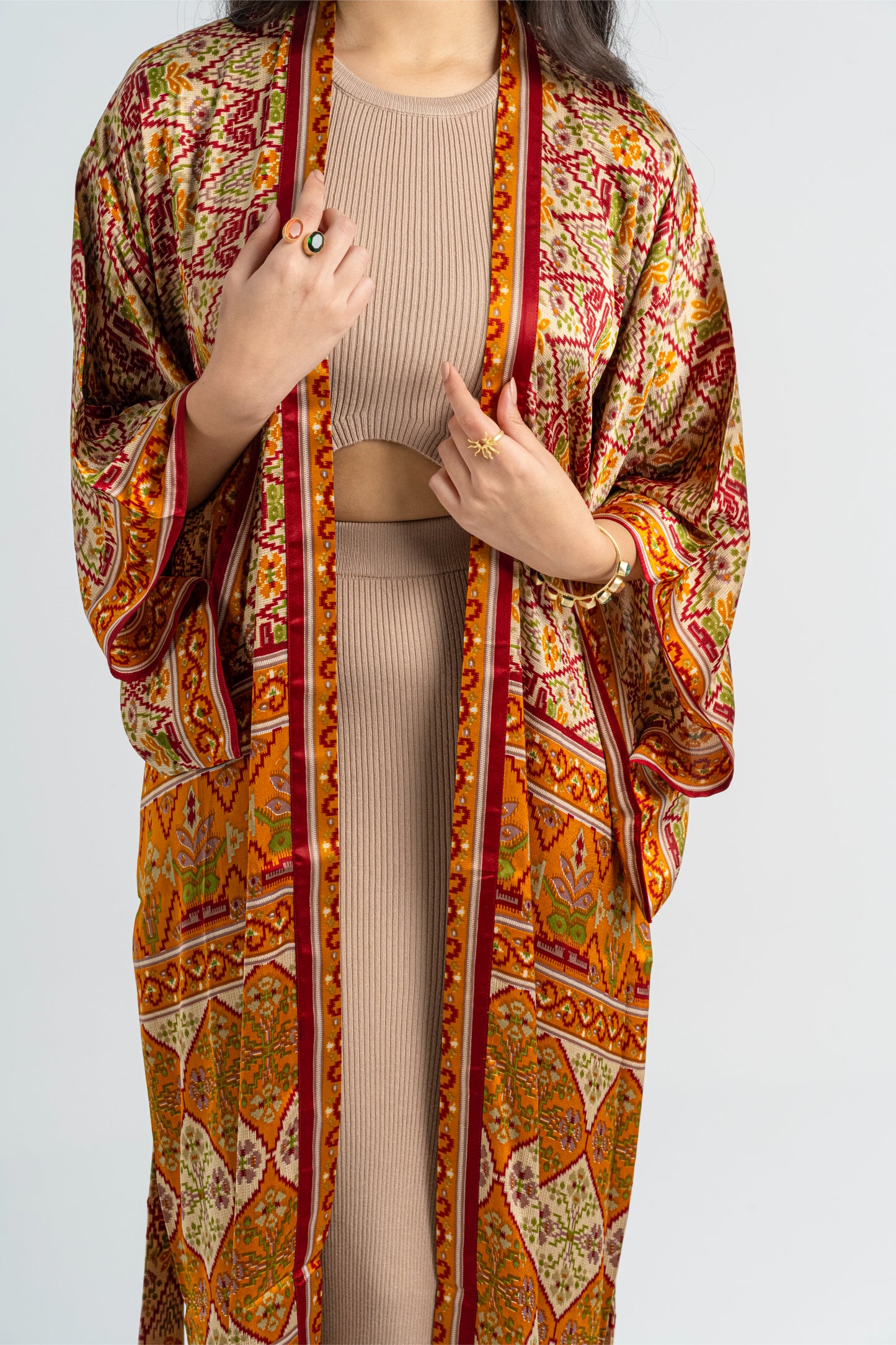 Taraz - Long Silky Orange Kimono