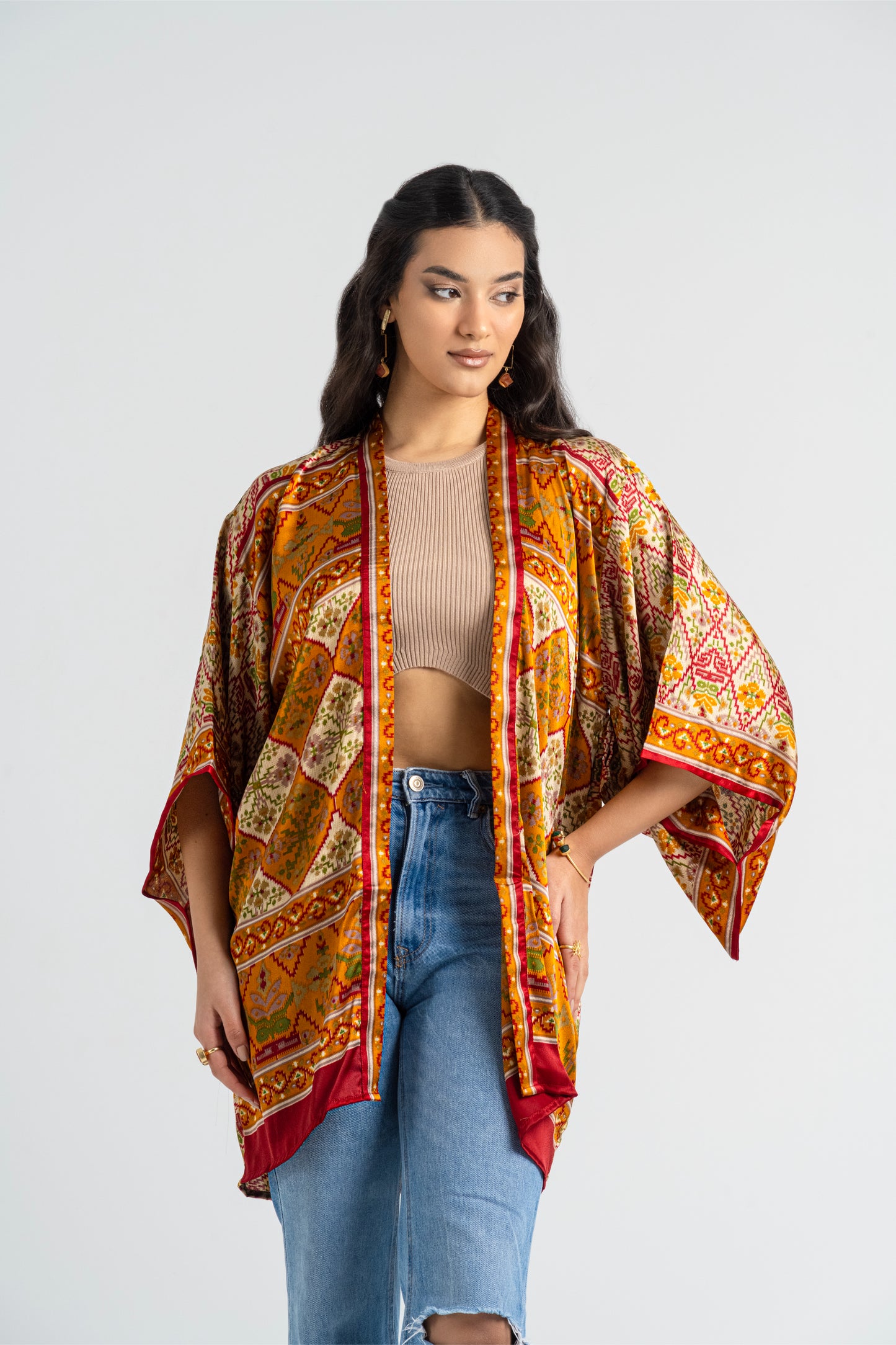 Taraz - Short Silky Orange Kimono