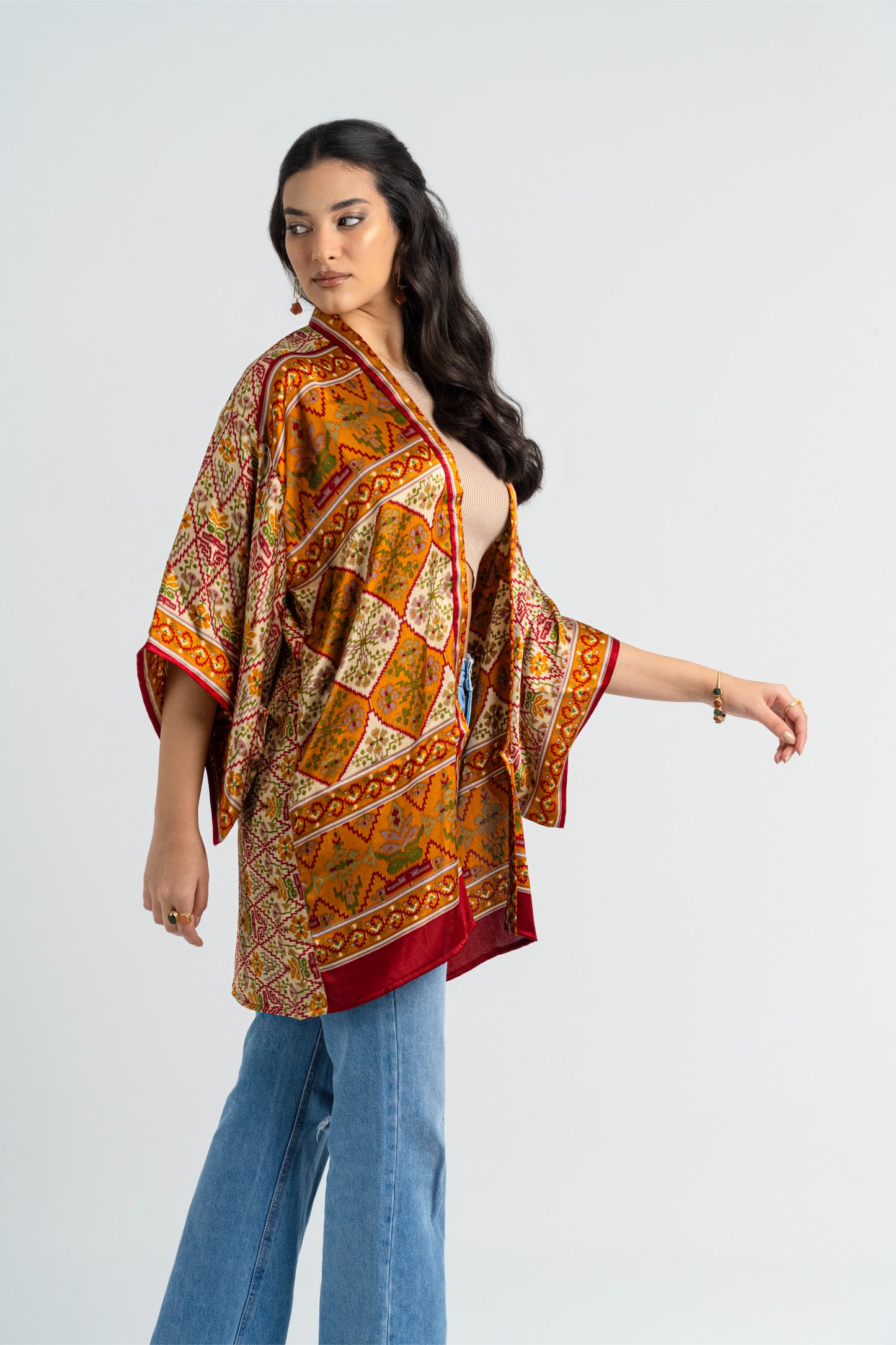Taraz - Short Silky Orange Kimono