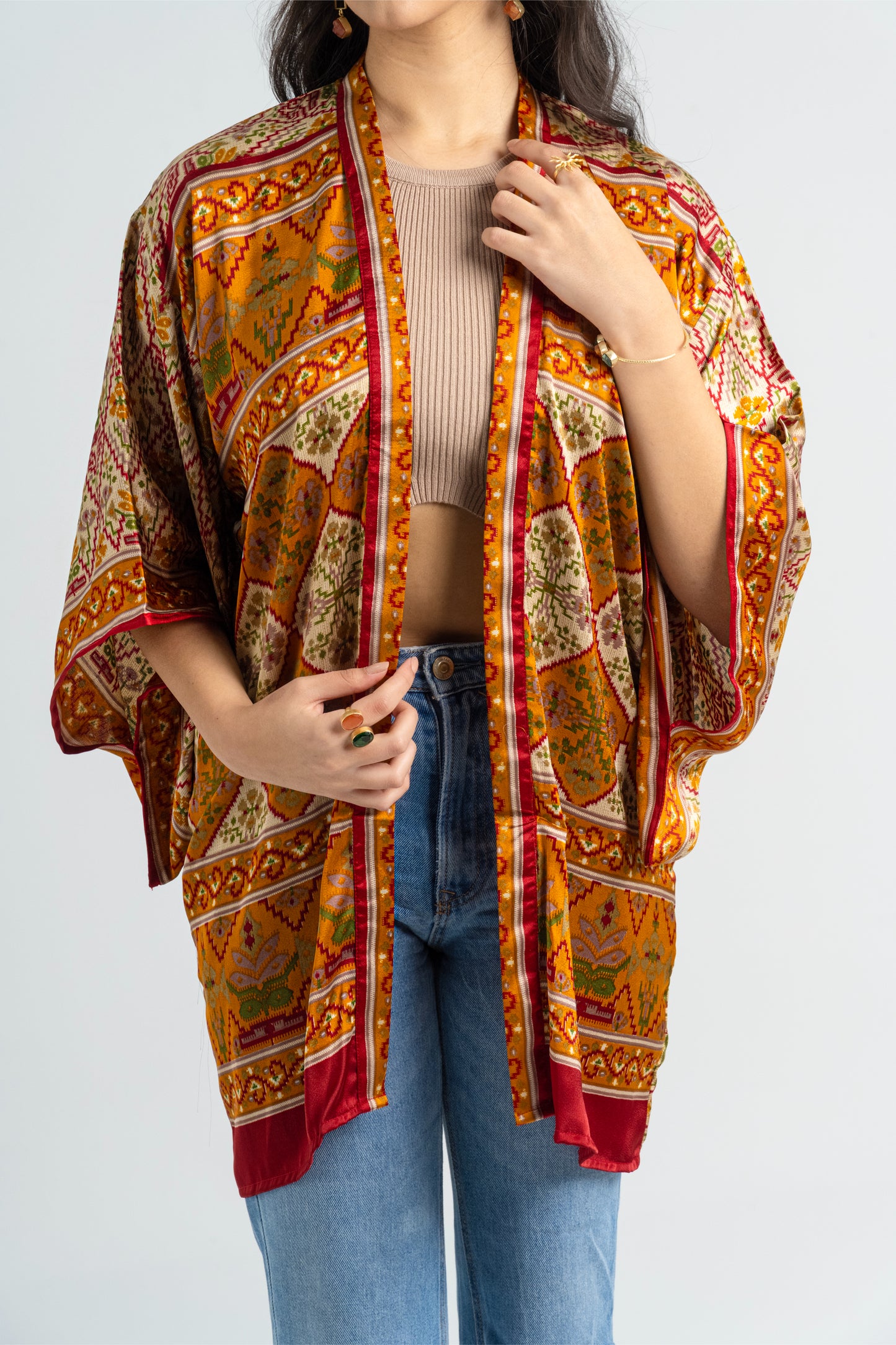 Taraz - Short Silky Orange Kimono
