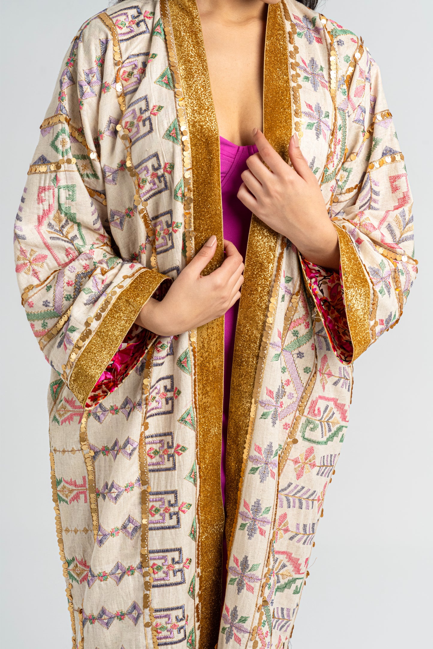 Dusti - White Long Embroidered Linen Cardigan