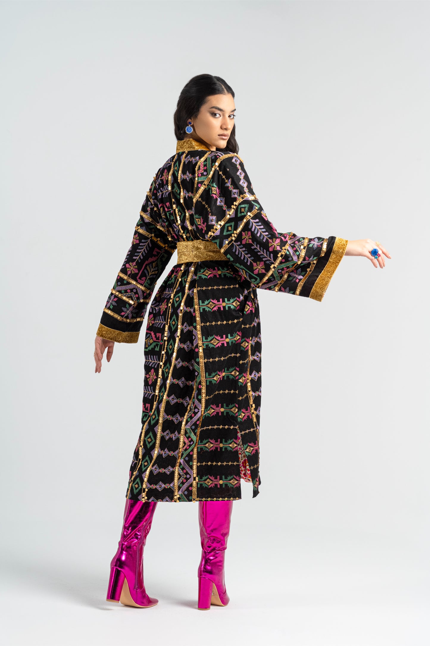 Dusti - Black Long Embroidered Linen Cardigan