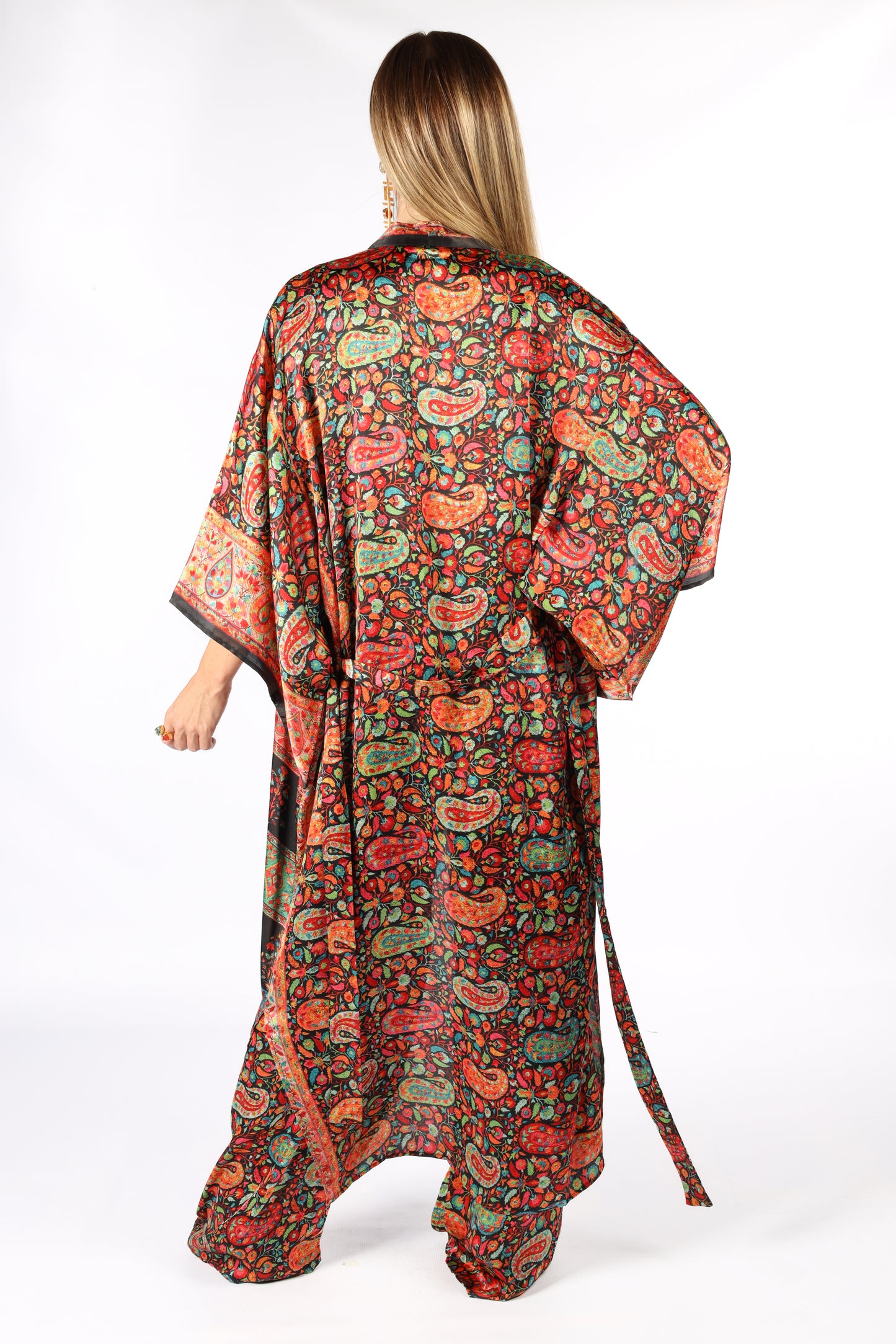 Kashmir - Long Silky Black Kimono