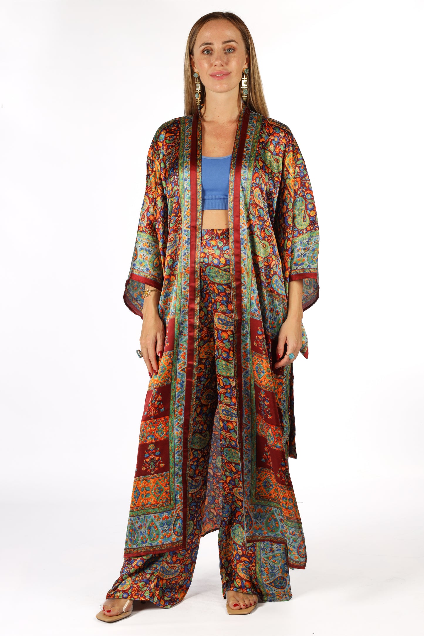 Kashmir - Long Silky Blue Kimono