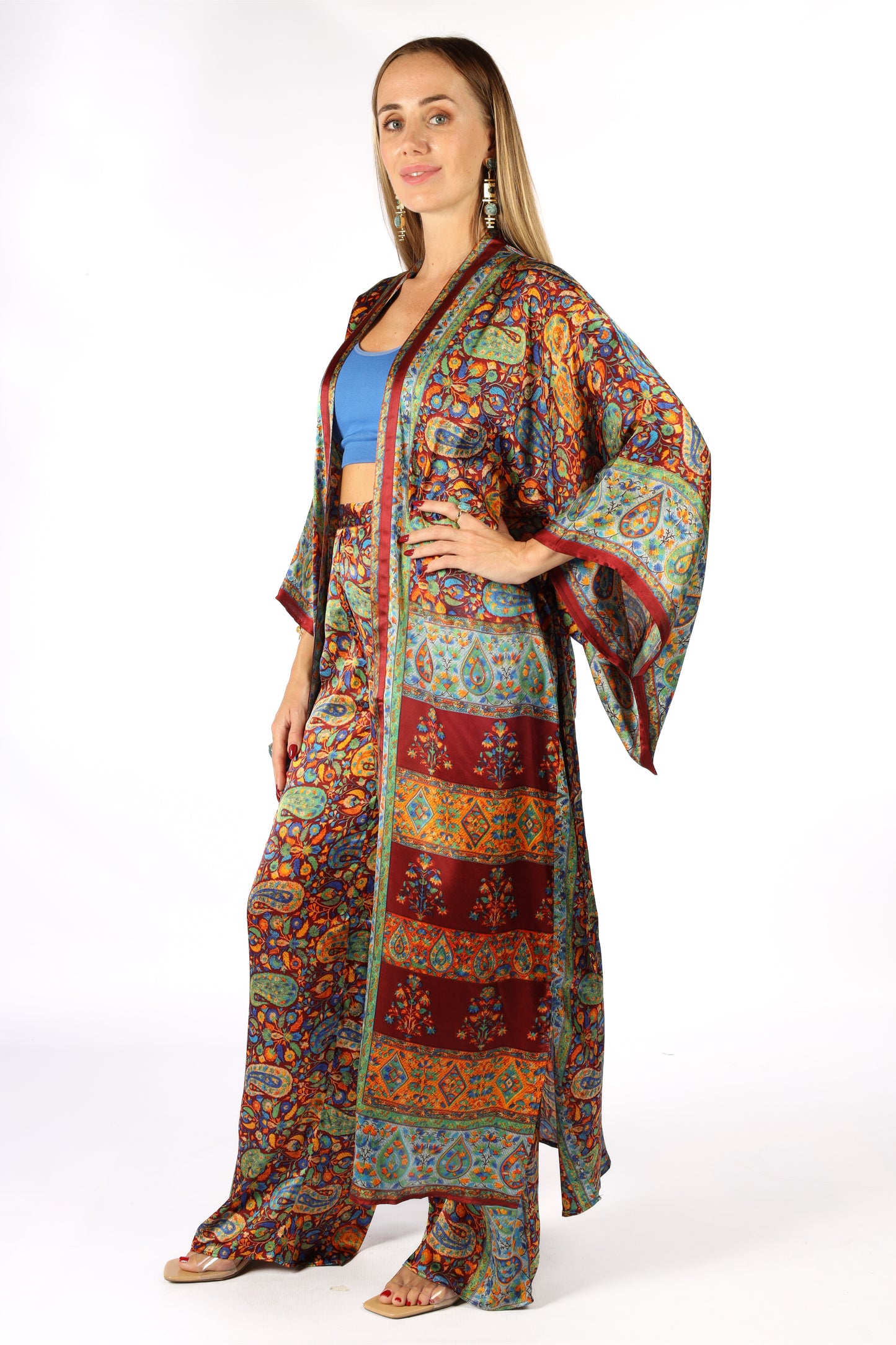 Kashmir - Long Silky Blue Kimono