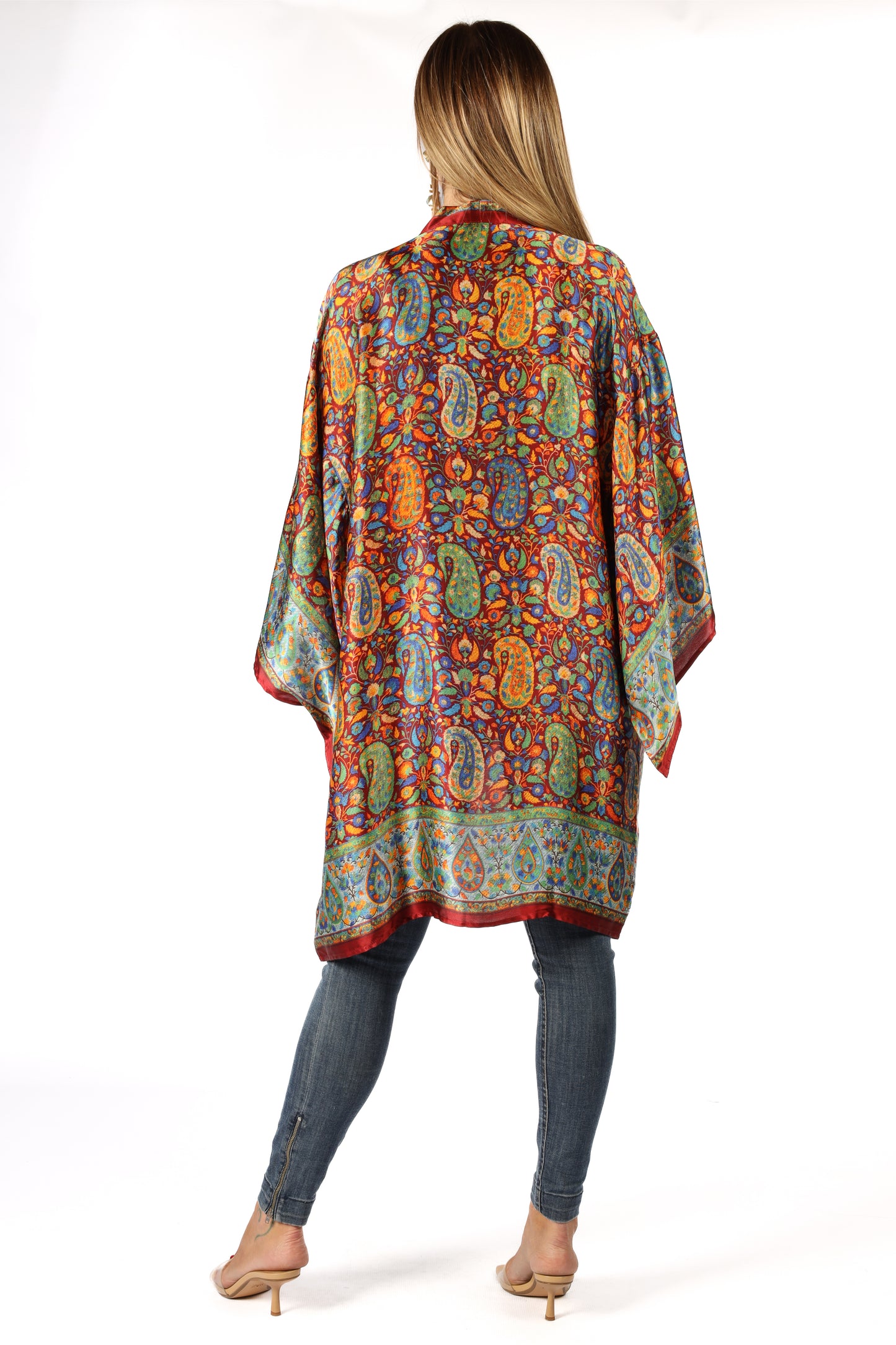 Kashmir - Short Silky Blue Kimono