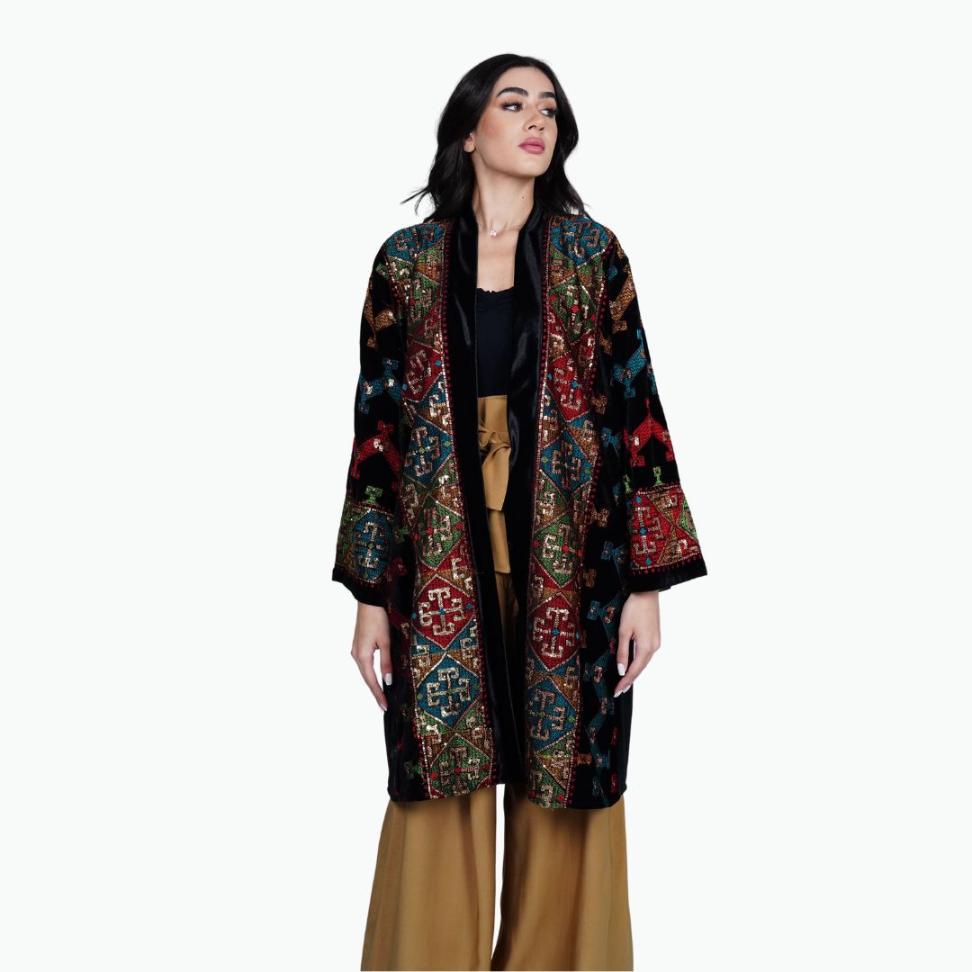 LAHAN - Short Embroidered Velvet Abaya