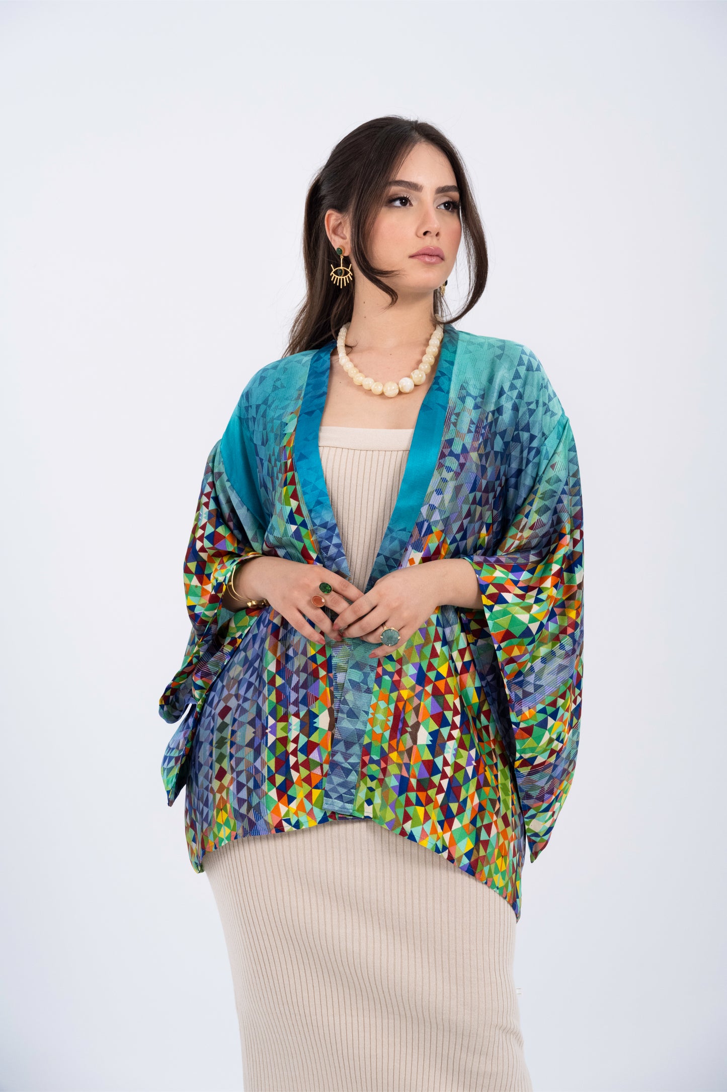 Barcelona - Super Short Silky Blue Kimono