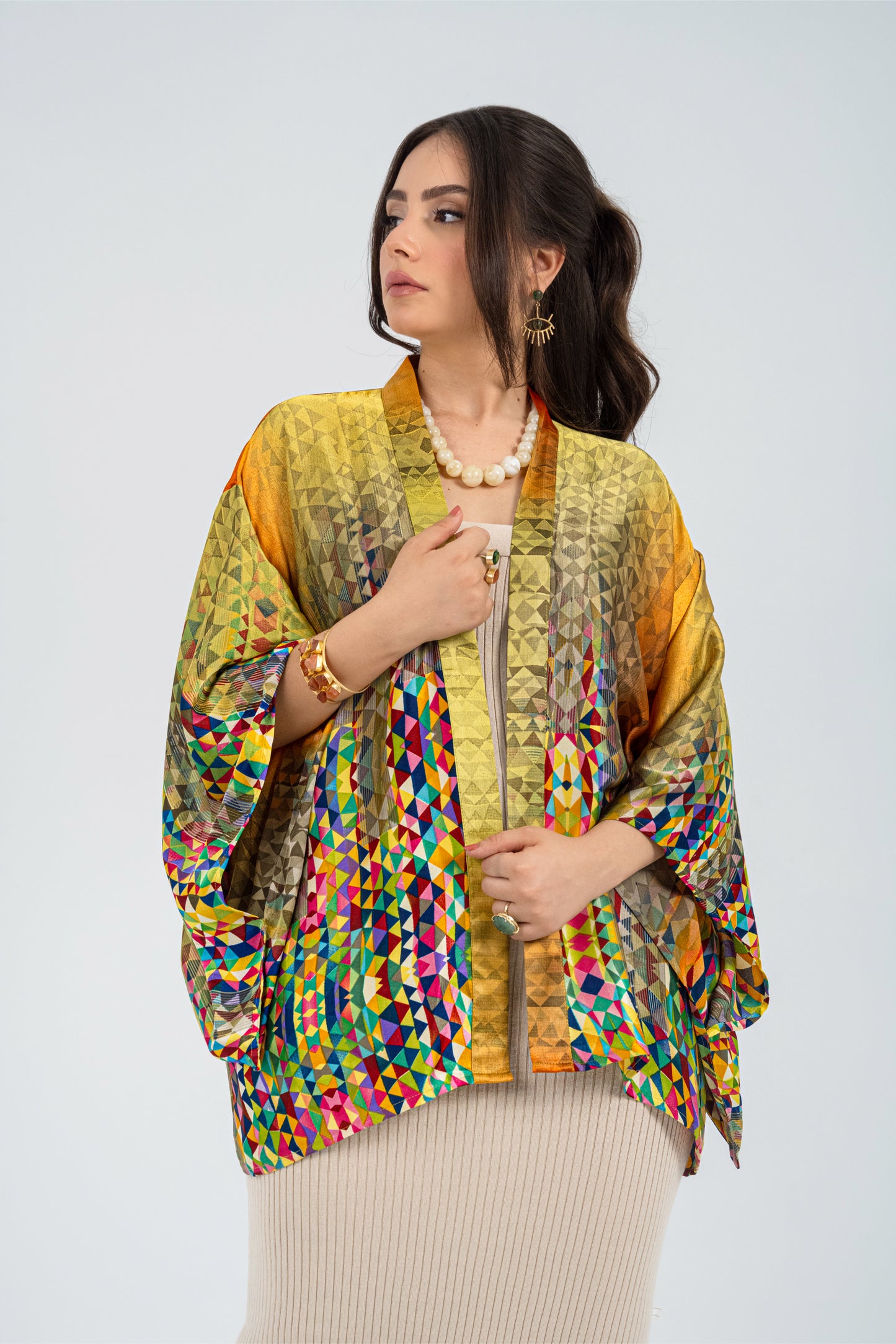 Barcelona - Super Short Silky Yellow Kimono