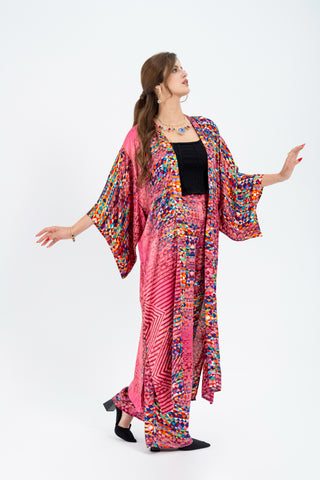 Barcelona - Long Silky Pink Kimono