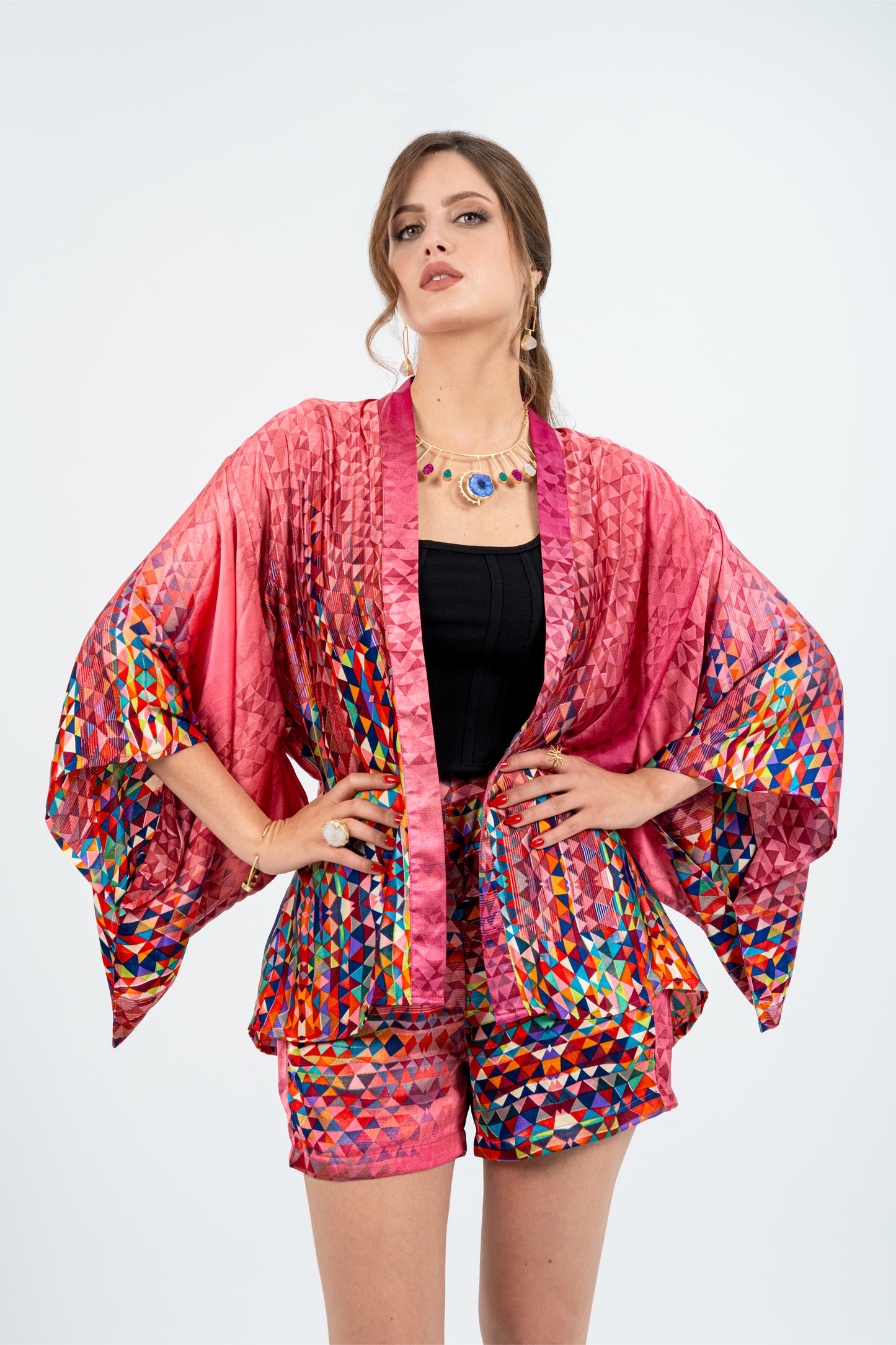 Barcelona - Super Short Silky Pink Kimono