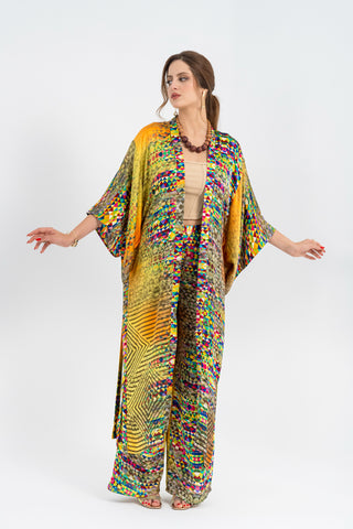 Barcelona - Long Silky Yellow Kimono