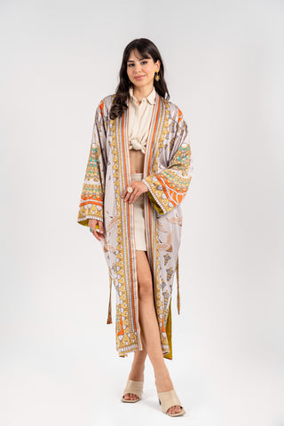 Philae - Long Silky Orange Kimono