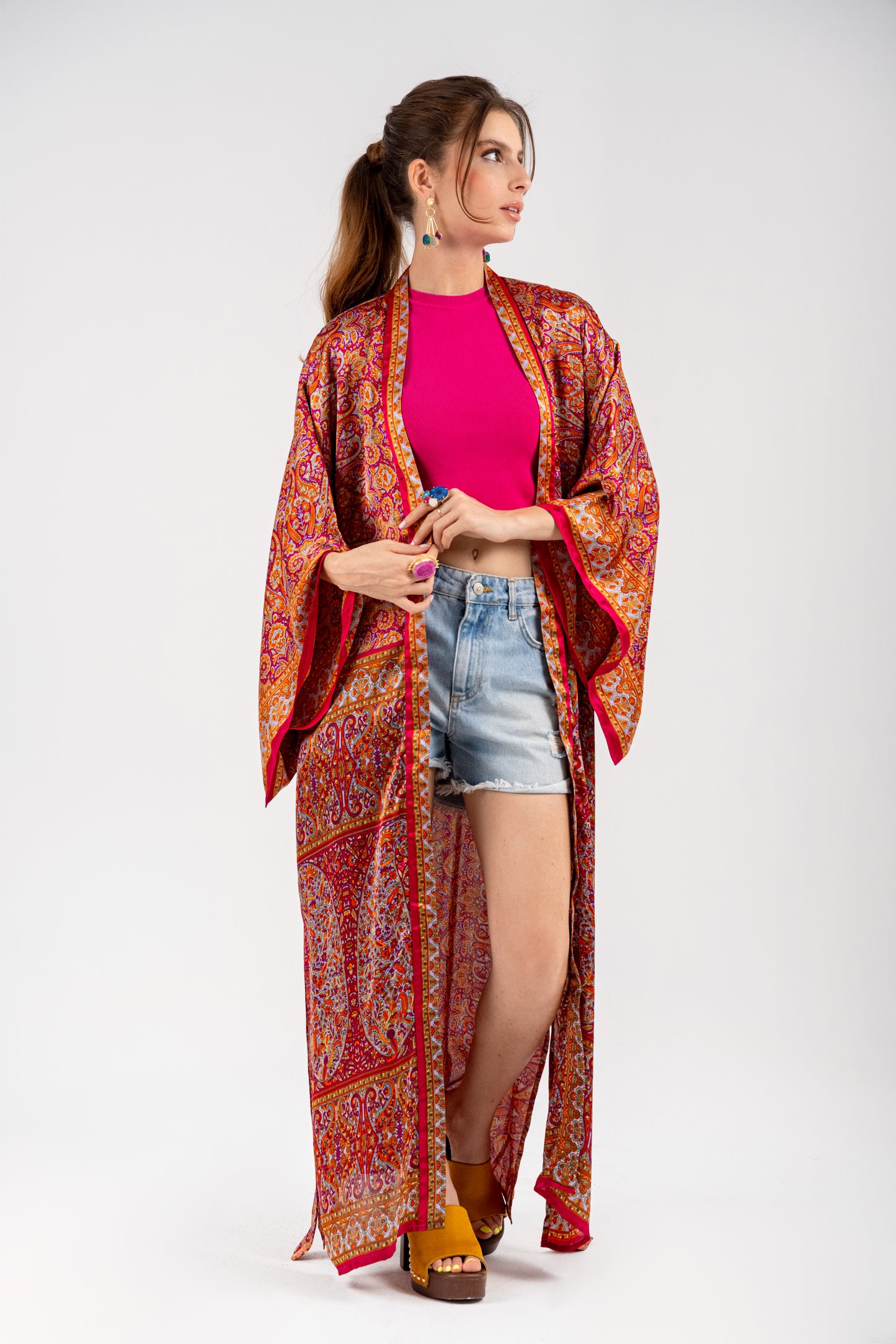 Samarkand - Long Silky Pink Kimono